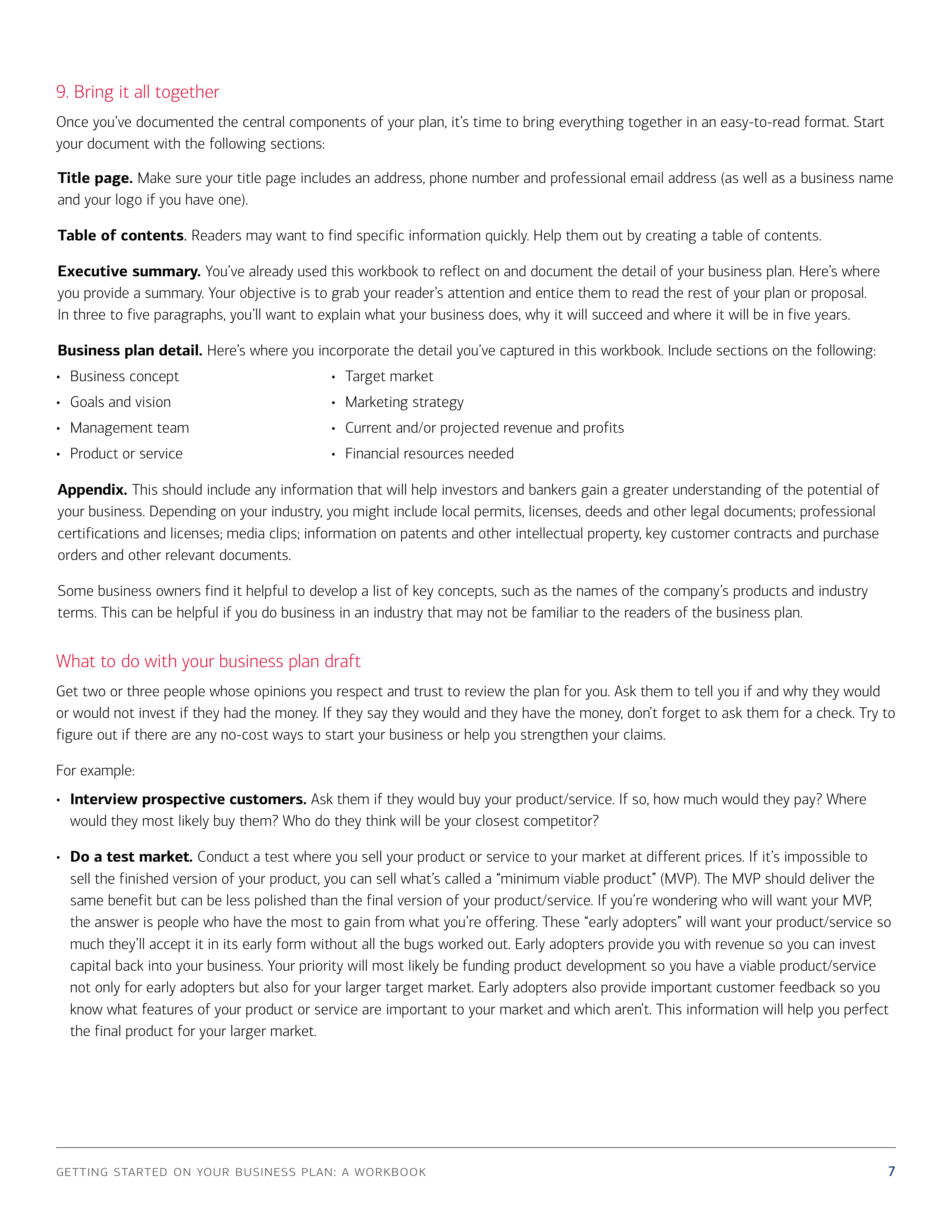Bank of America business Plan  — page 7