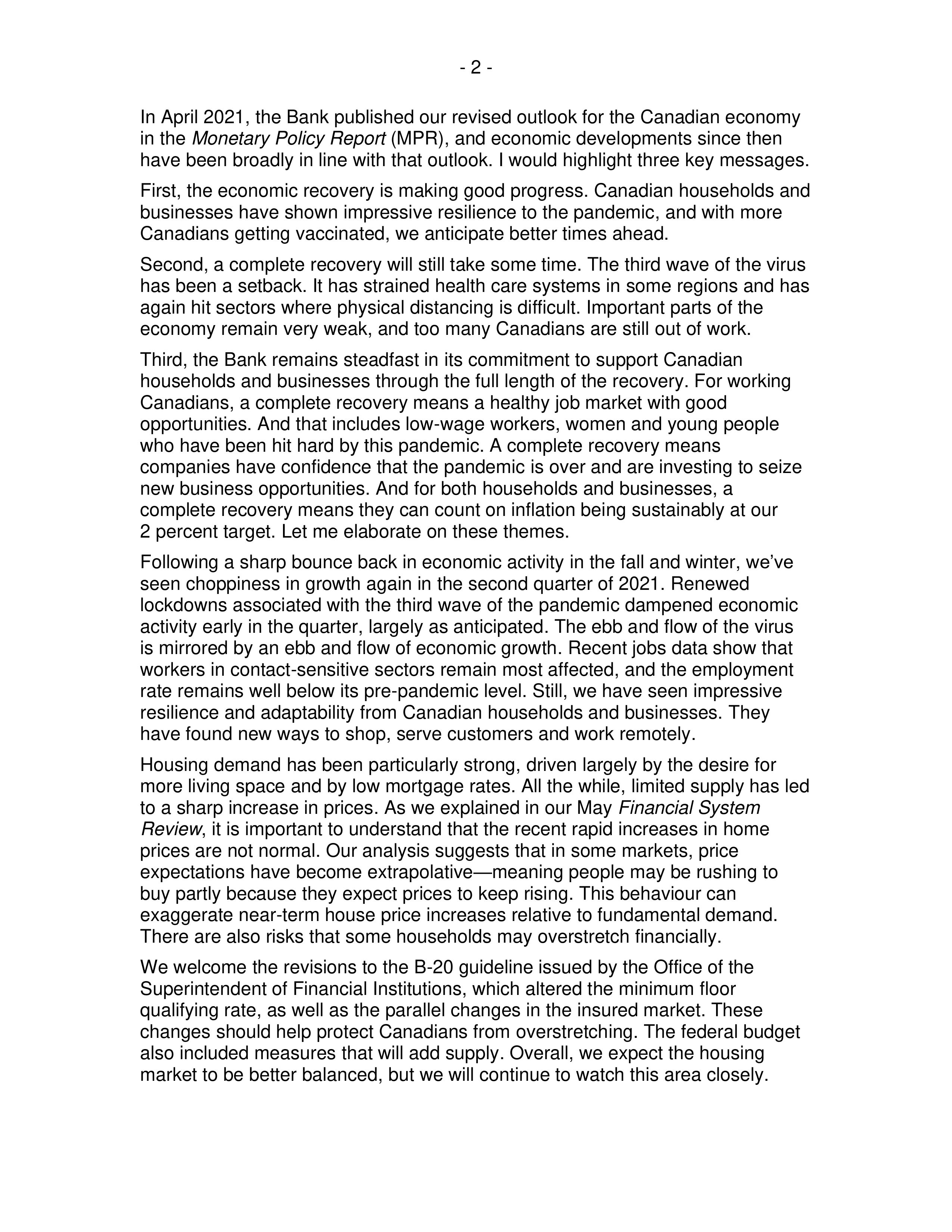Bank of Canada Senate Committee Opening Statement — page 2