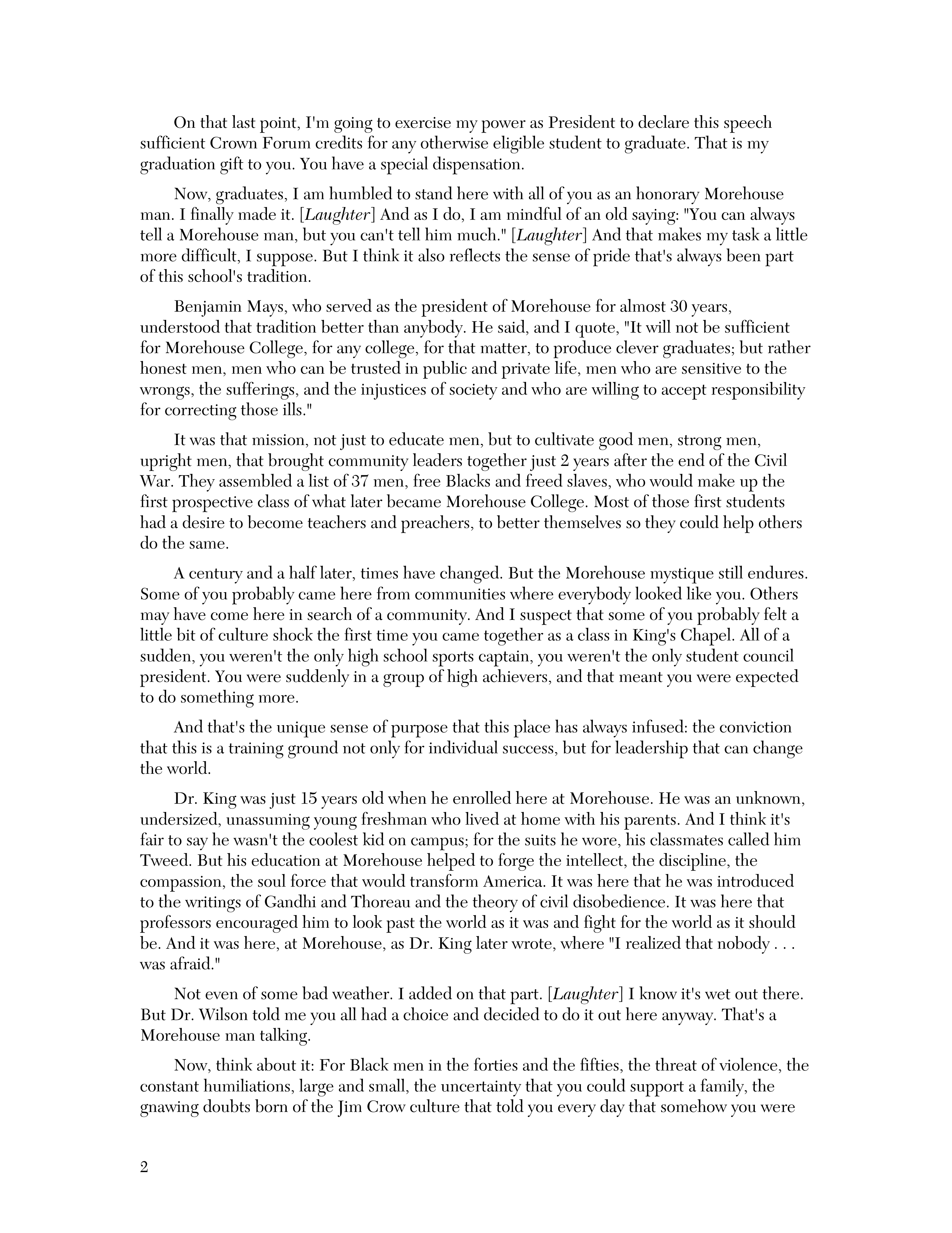 Barack Obama Morehouse Commencement Speech — page 2