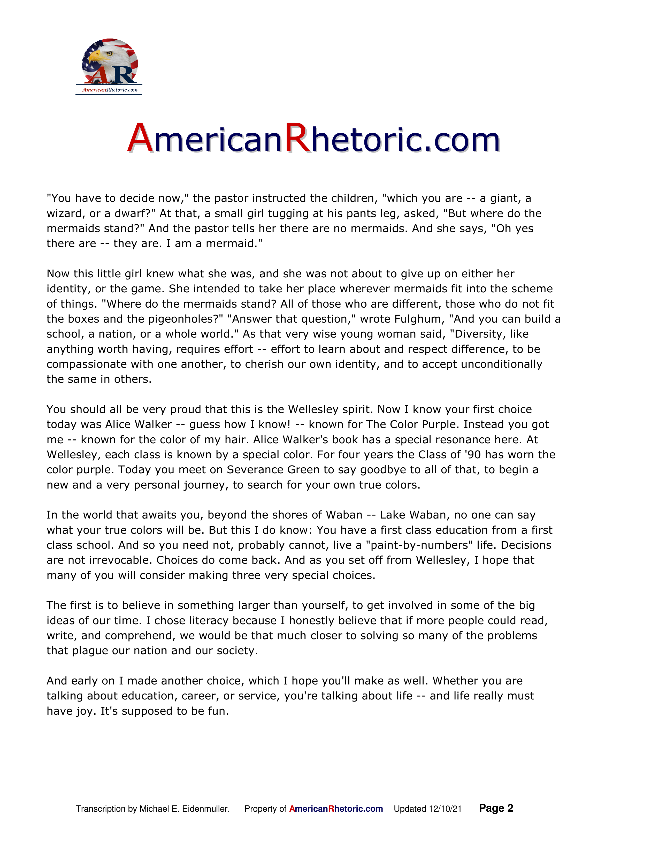 Barbara Bush Wellesley Commencement Speech — page 2