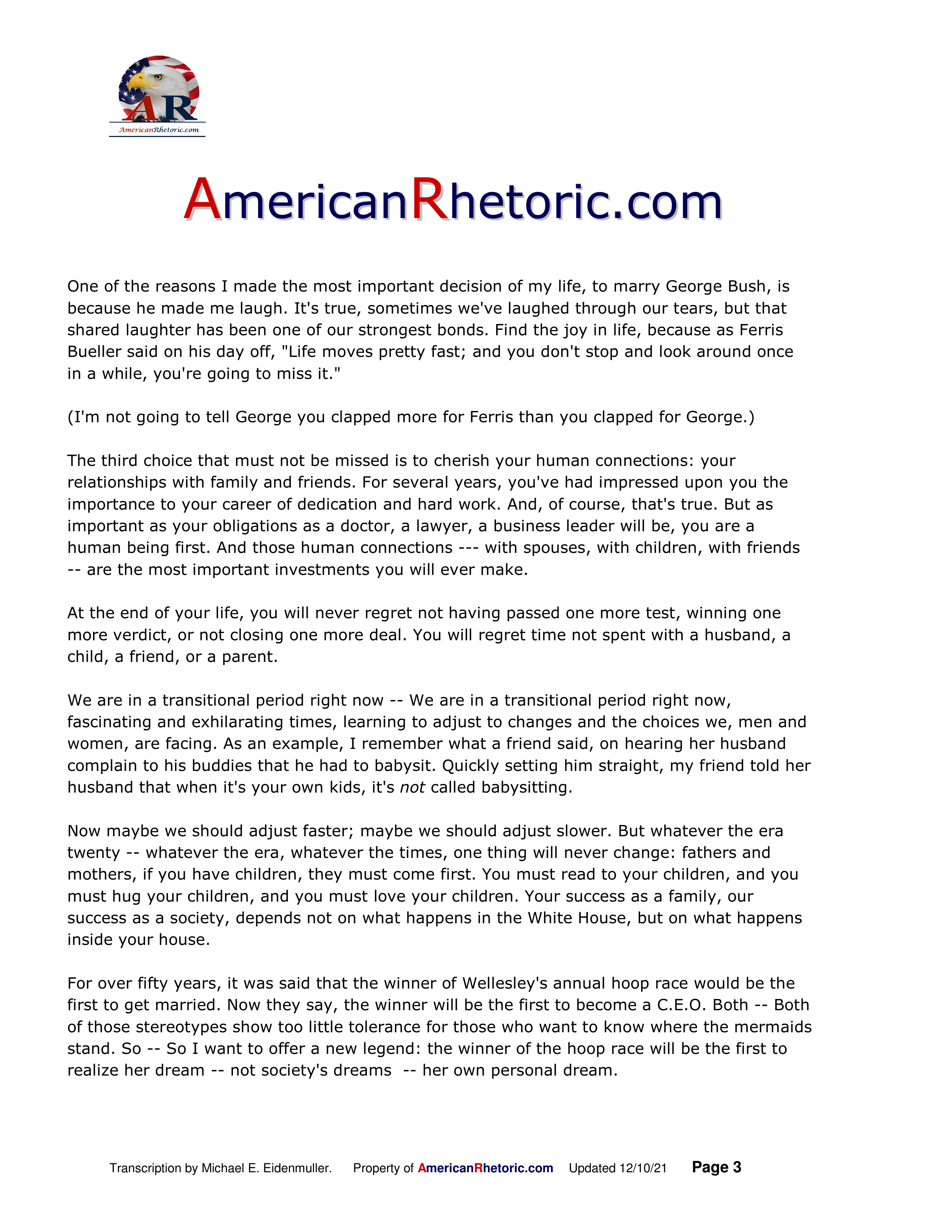 Barbara Bush Wellesley Commencement Speech — page 3