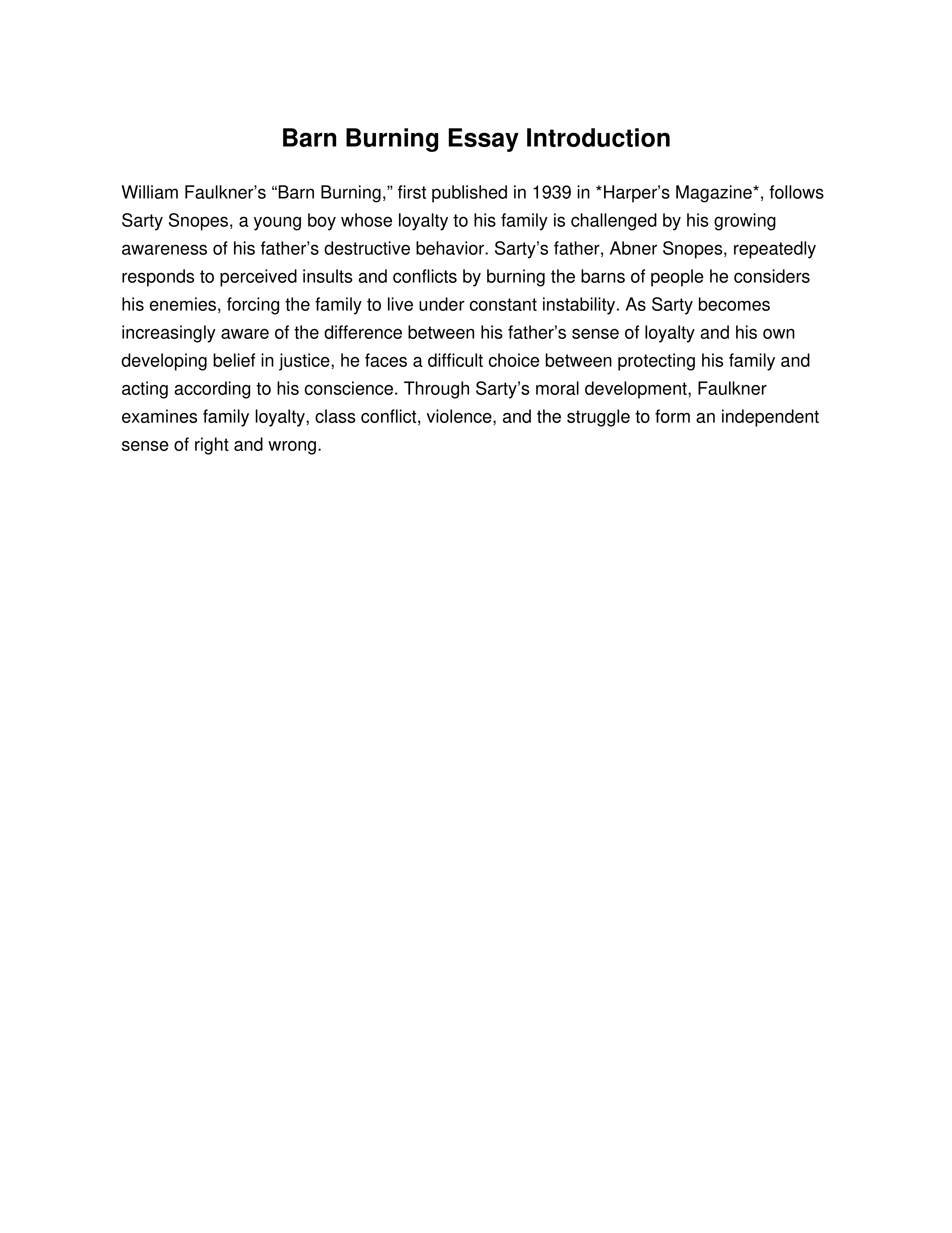 Barn Burning Essay Introduction — page 1