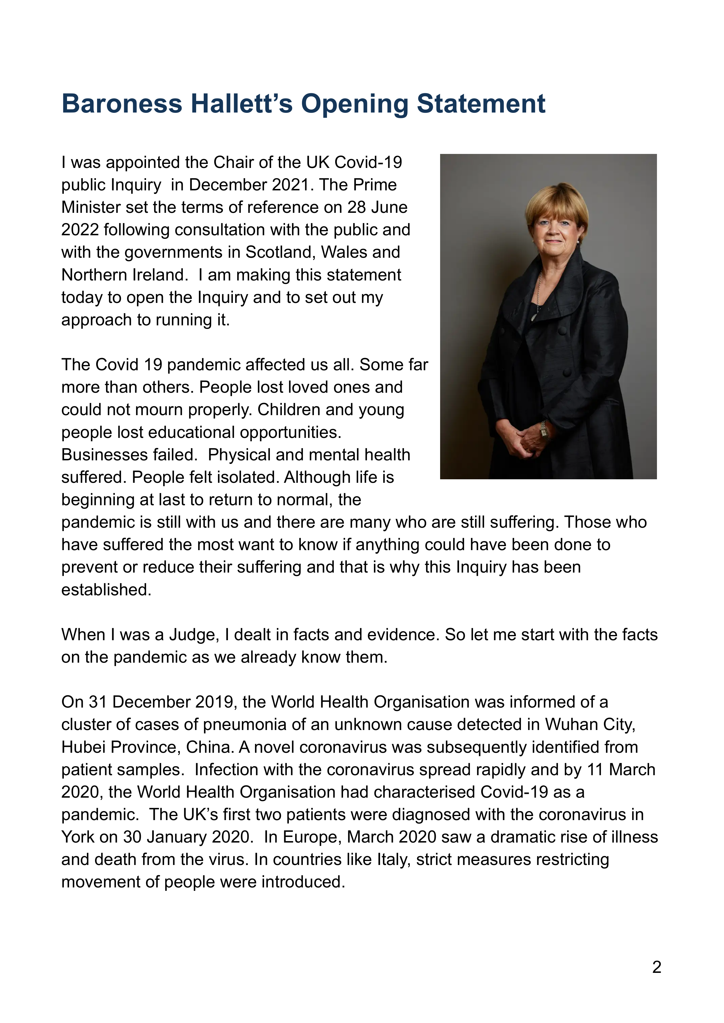 Baroness Heather Hallett Opening Statement — page 2