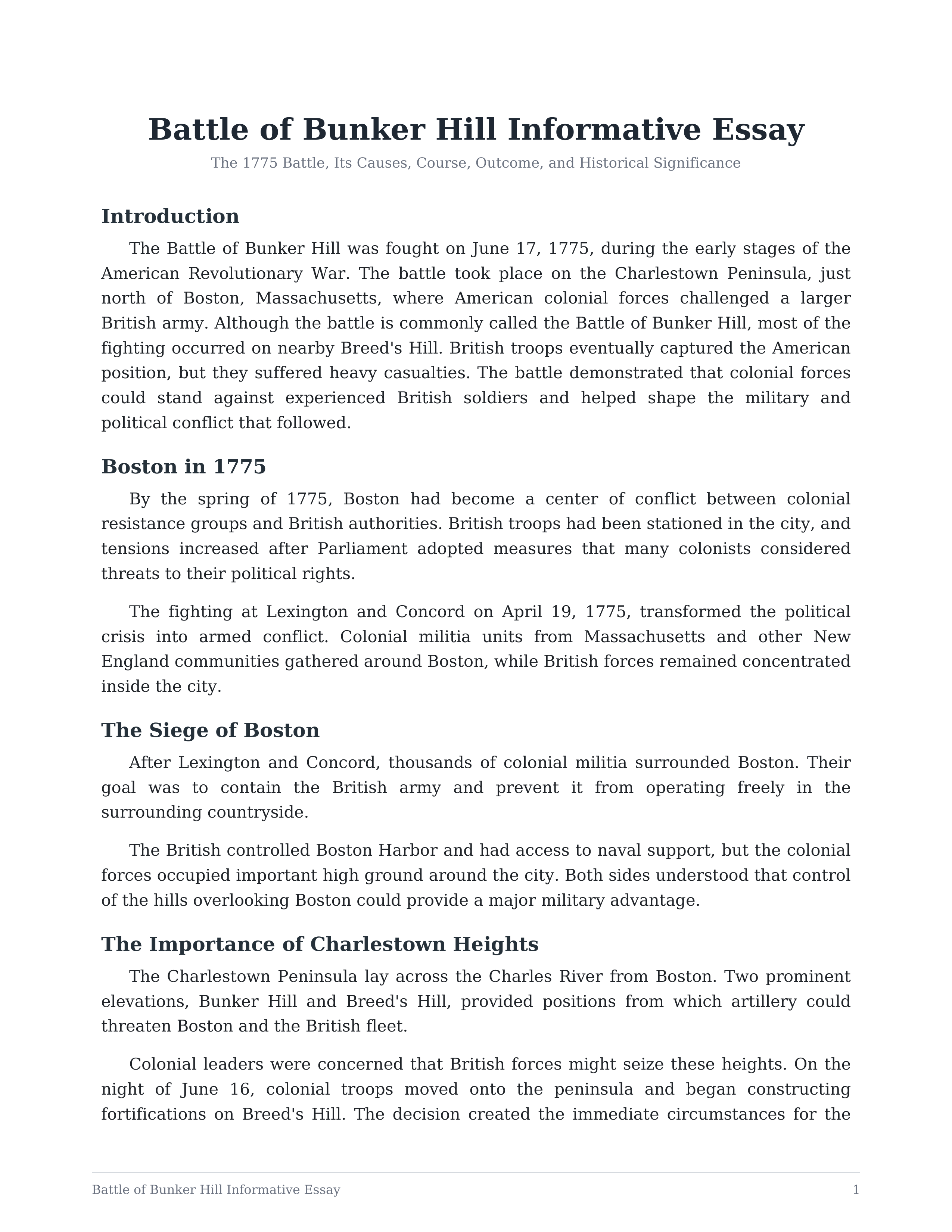 Battle of Bunker Hill Informative Essay — page 1