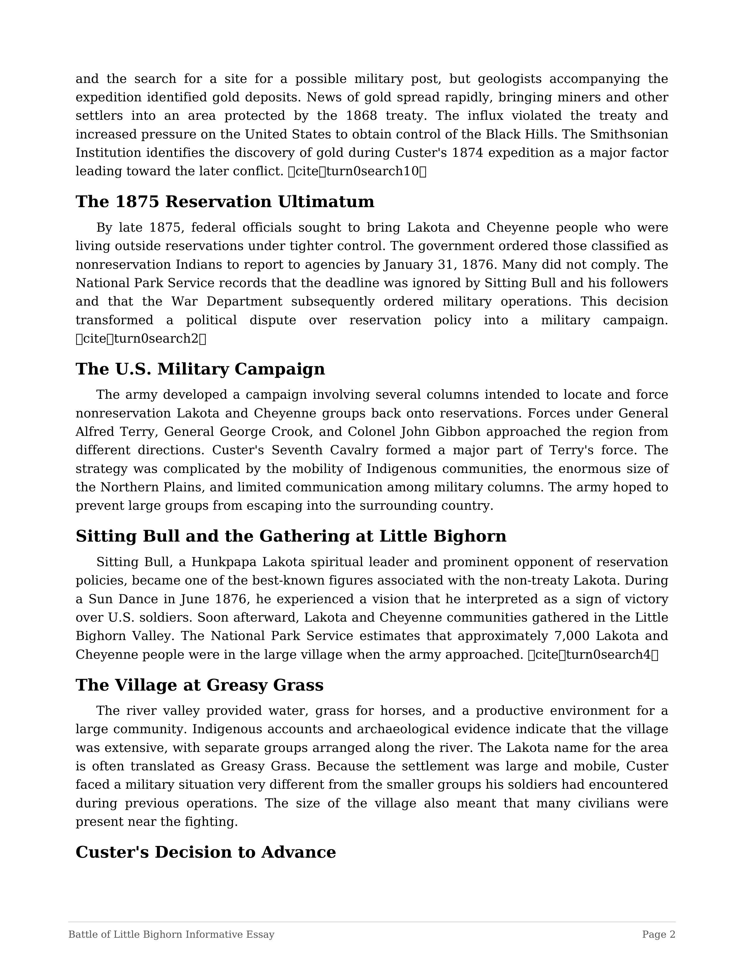 Battle of Little Bighorn Informative Essay — page 2
