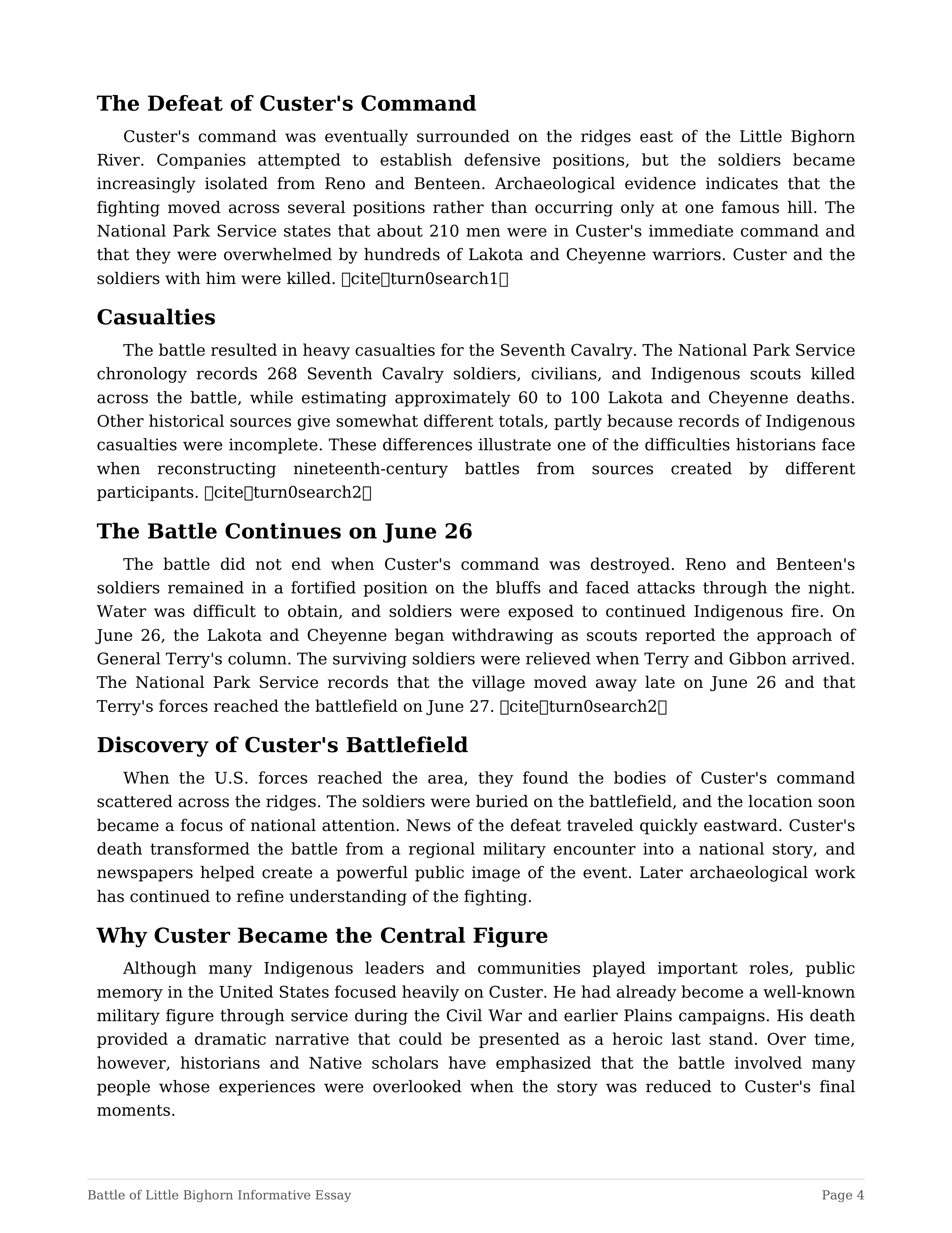 Battle of Little Bighorn Informative Essay — page 4