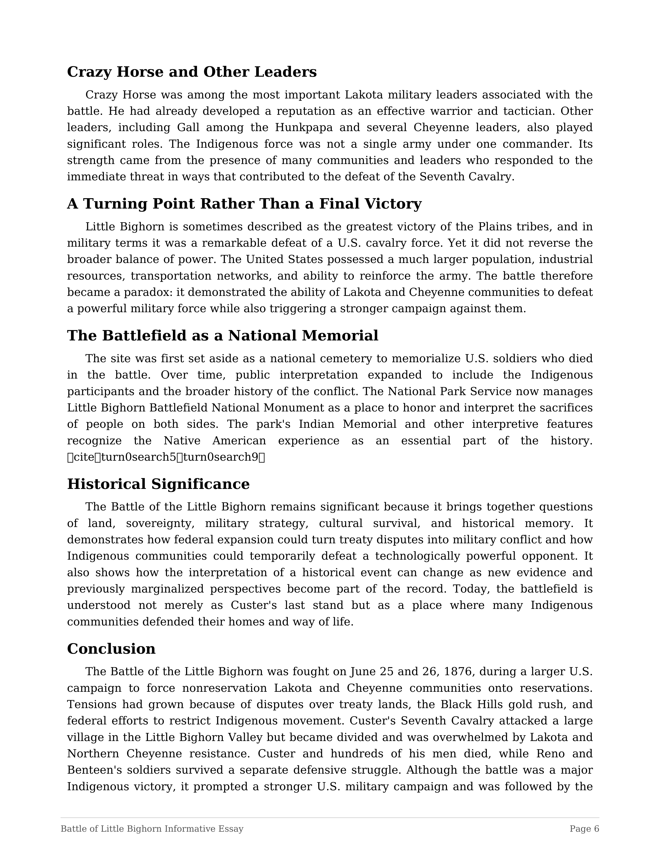 Battle of Little Bighorn Informative Essay — page 6