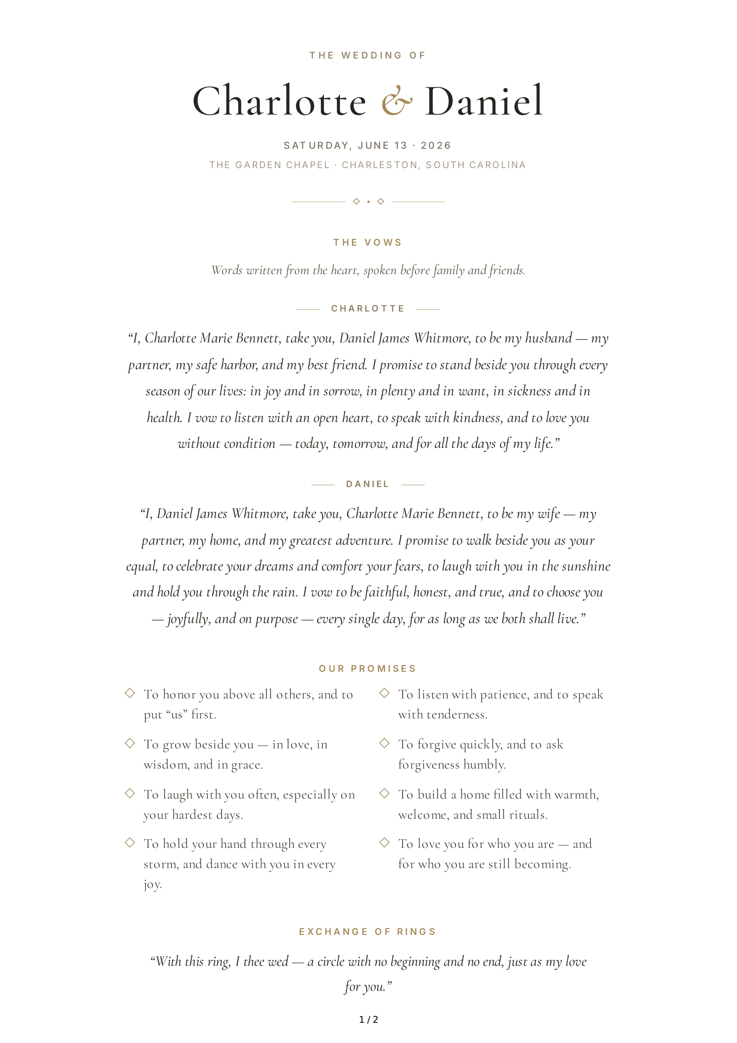 Beautiful Wedding Vows — page 1