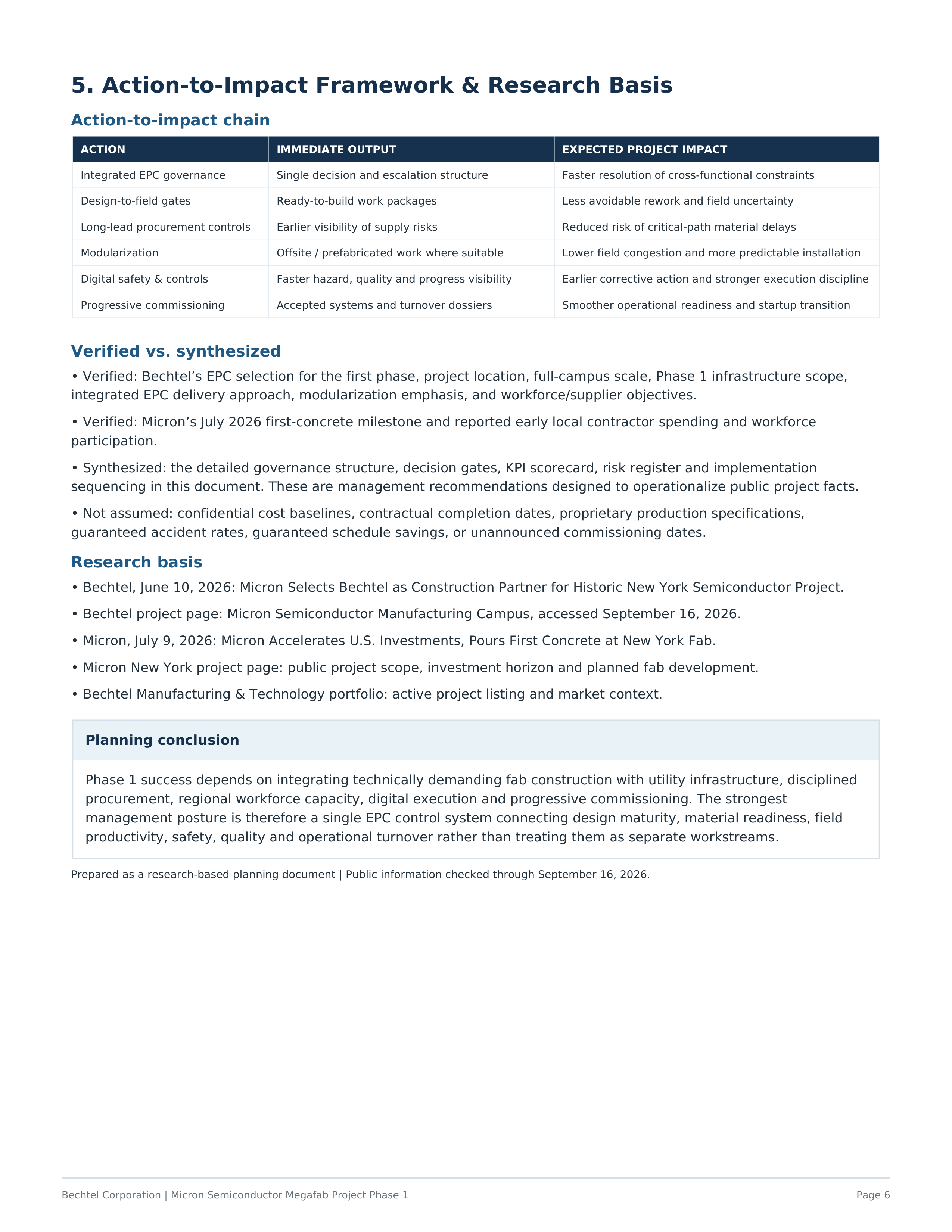 Bechtel Corporation’s Micron Semiconductor Megafab Project Action Plan — page 6