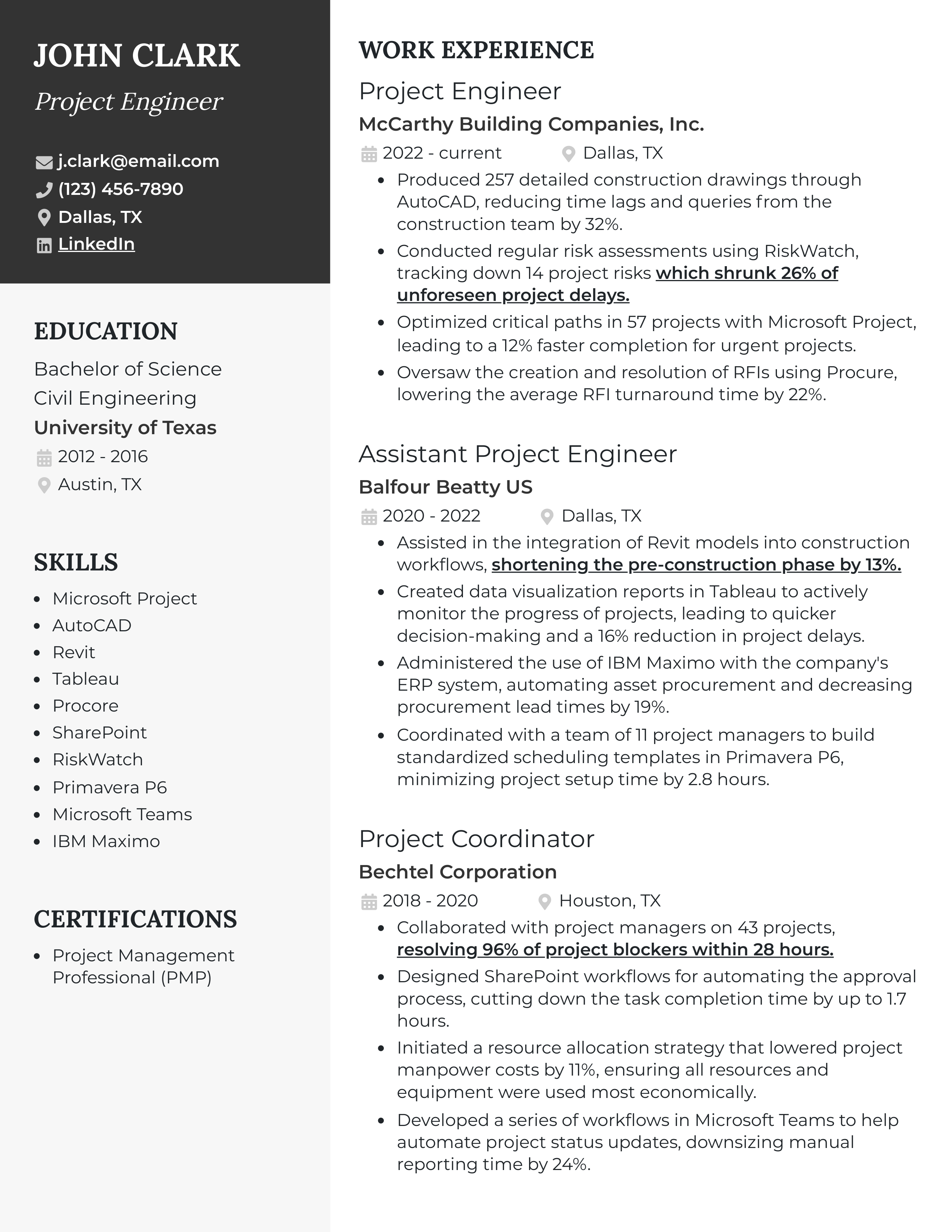 Bechtel Project Engineer Resume — page 1