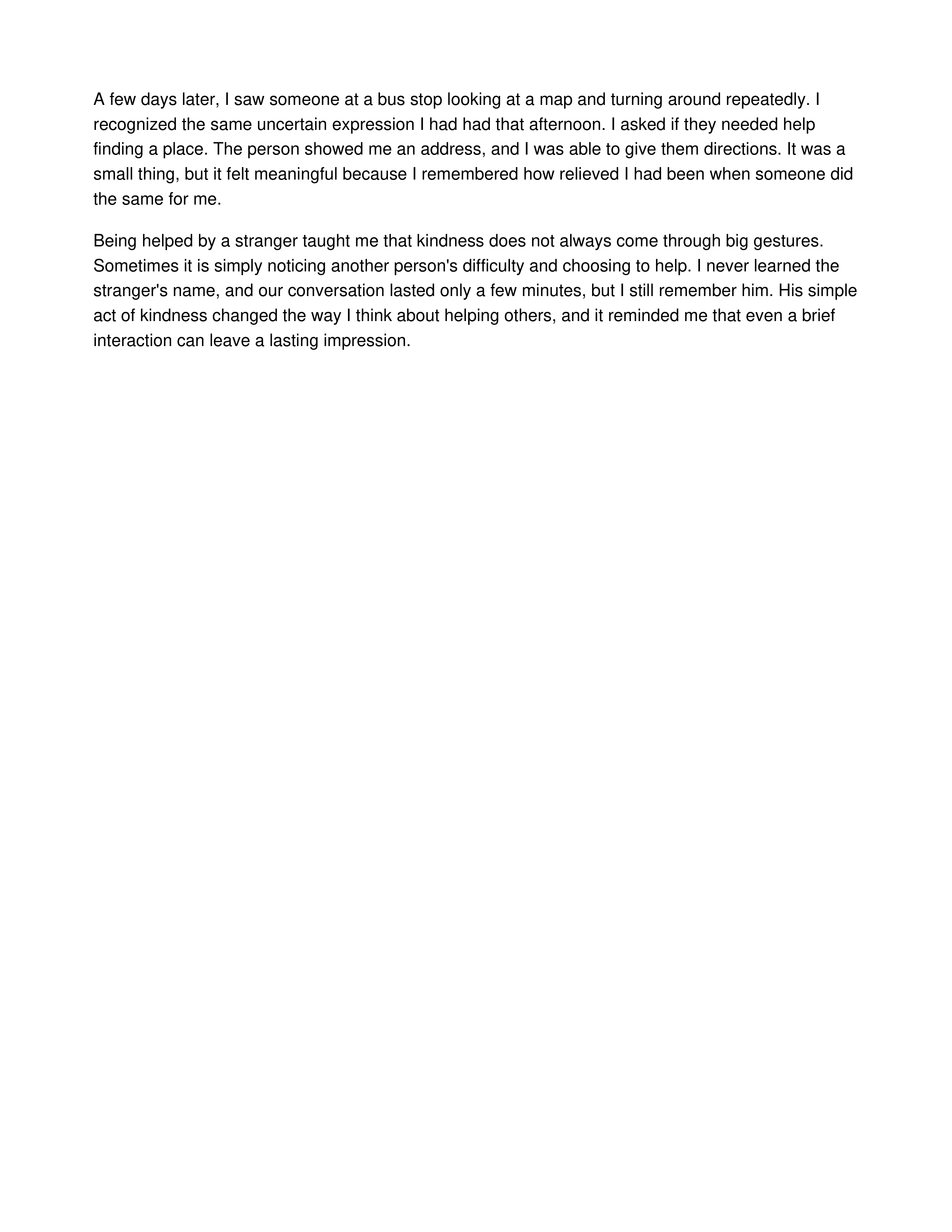 Being Helped by a Stranger Personal Narrative — page 2