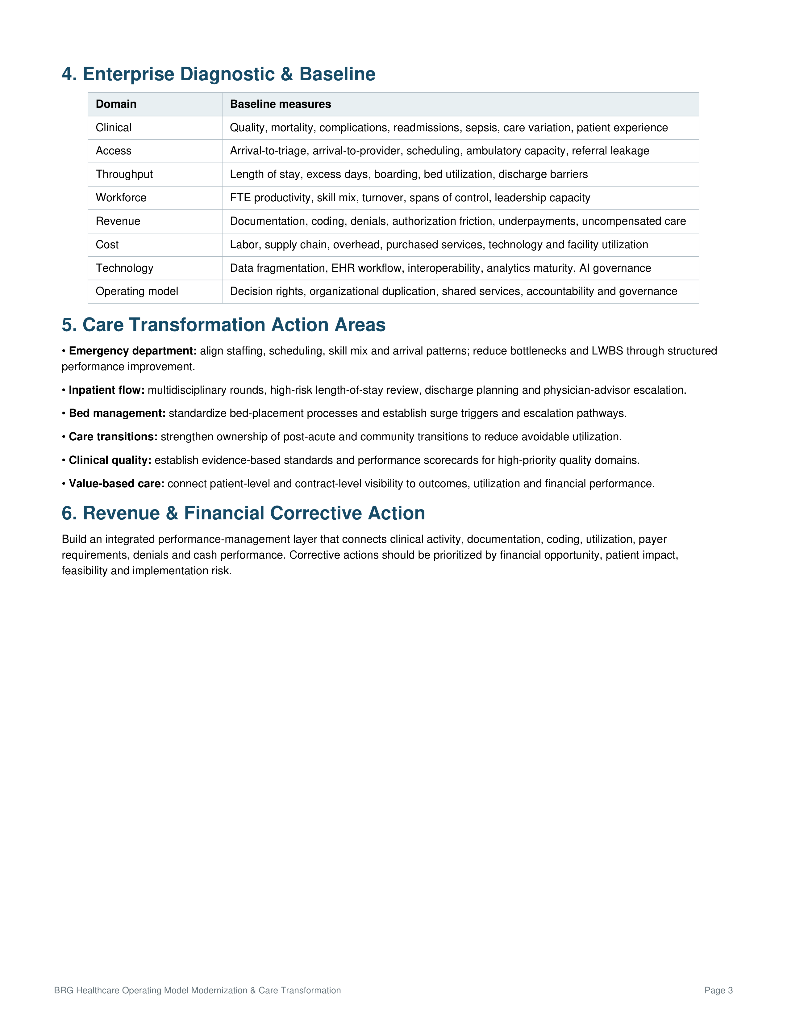 BRG Healthcare Operating Model Modernization and Care Transformation Action Plan — page 3