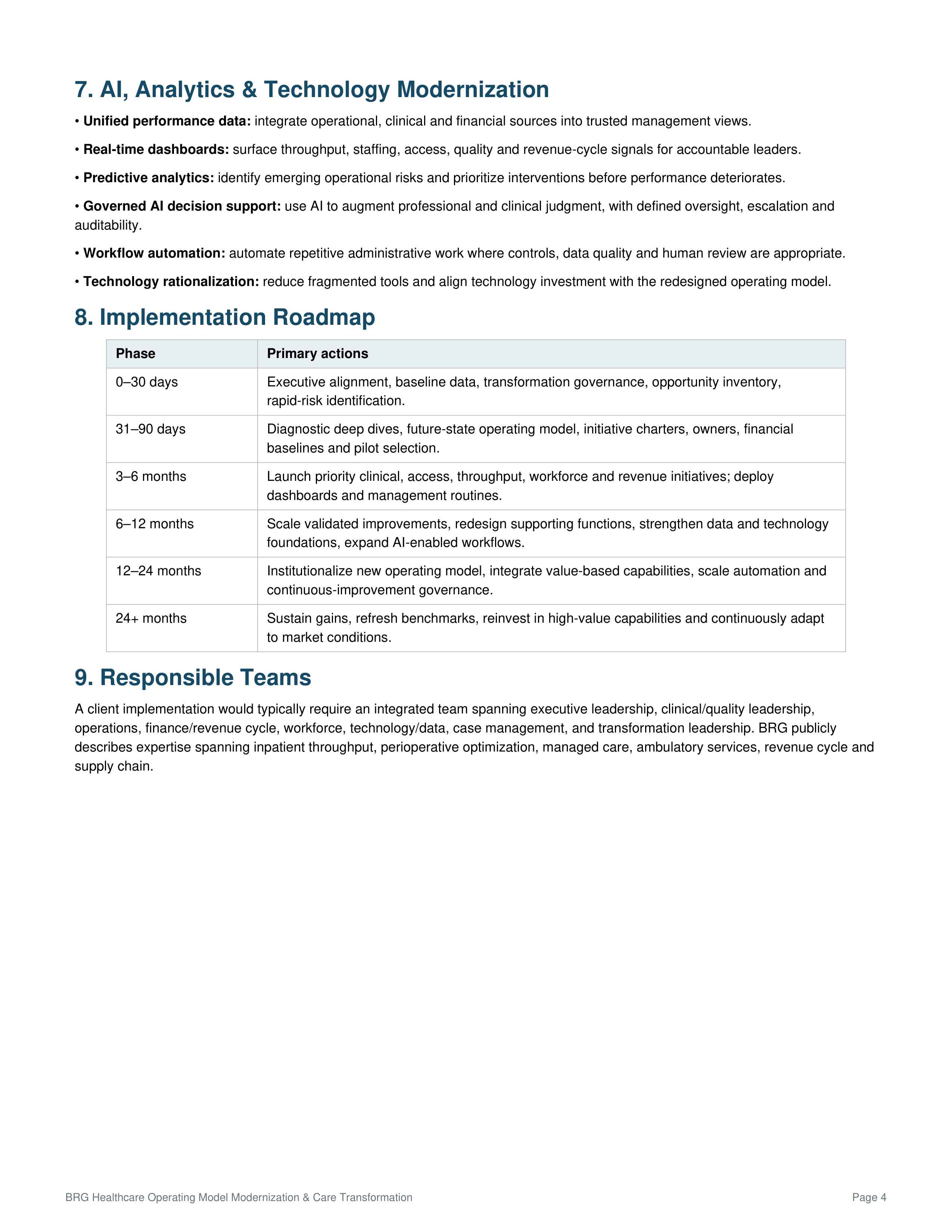 BRG Healthcare Operating Model Modernization and Care Transformation Action Plan — page 4