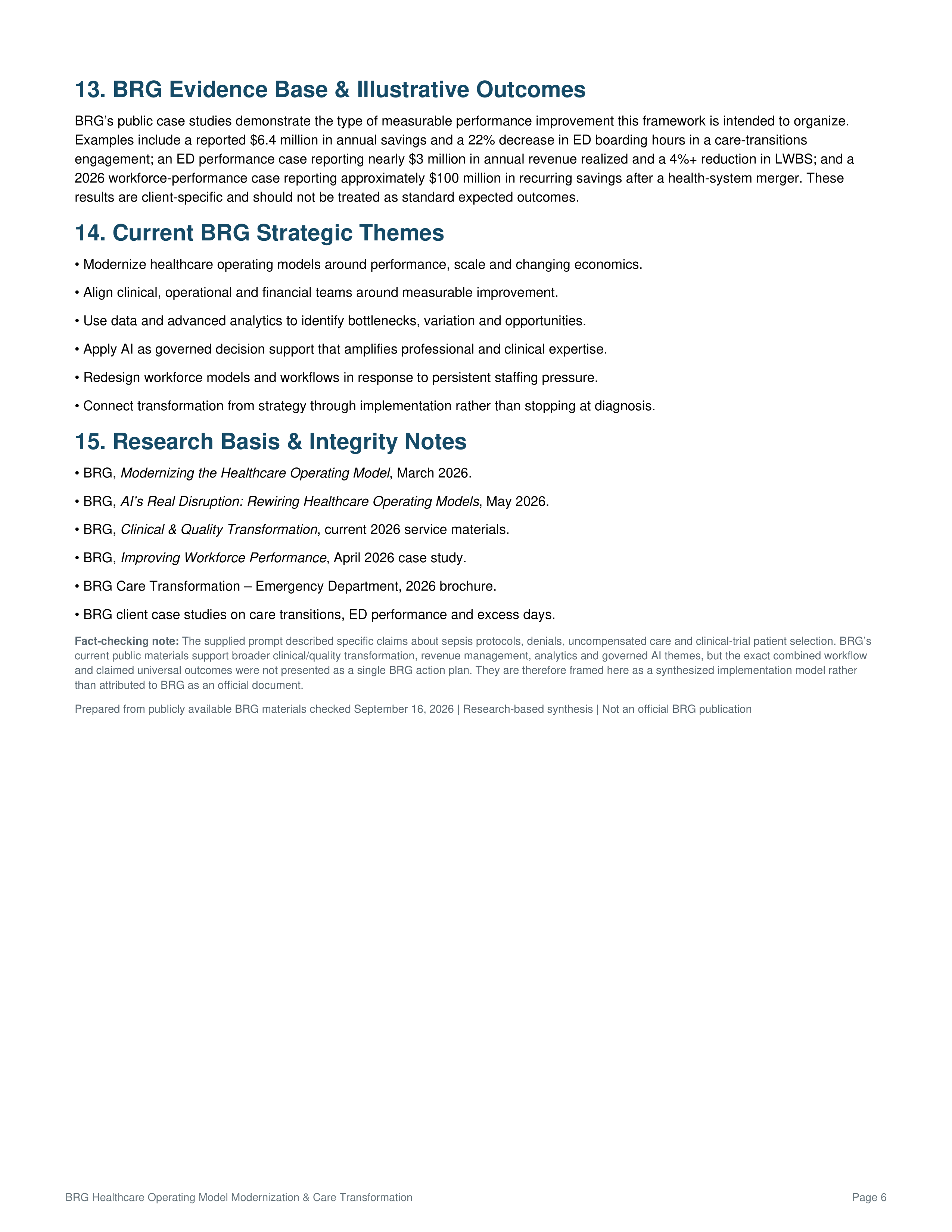 BRG Healthcare Operating Model Modernization and Care Transformation Action Plan — page 6