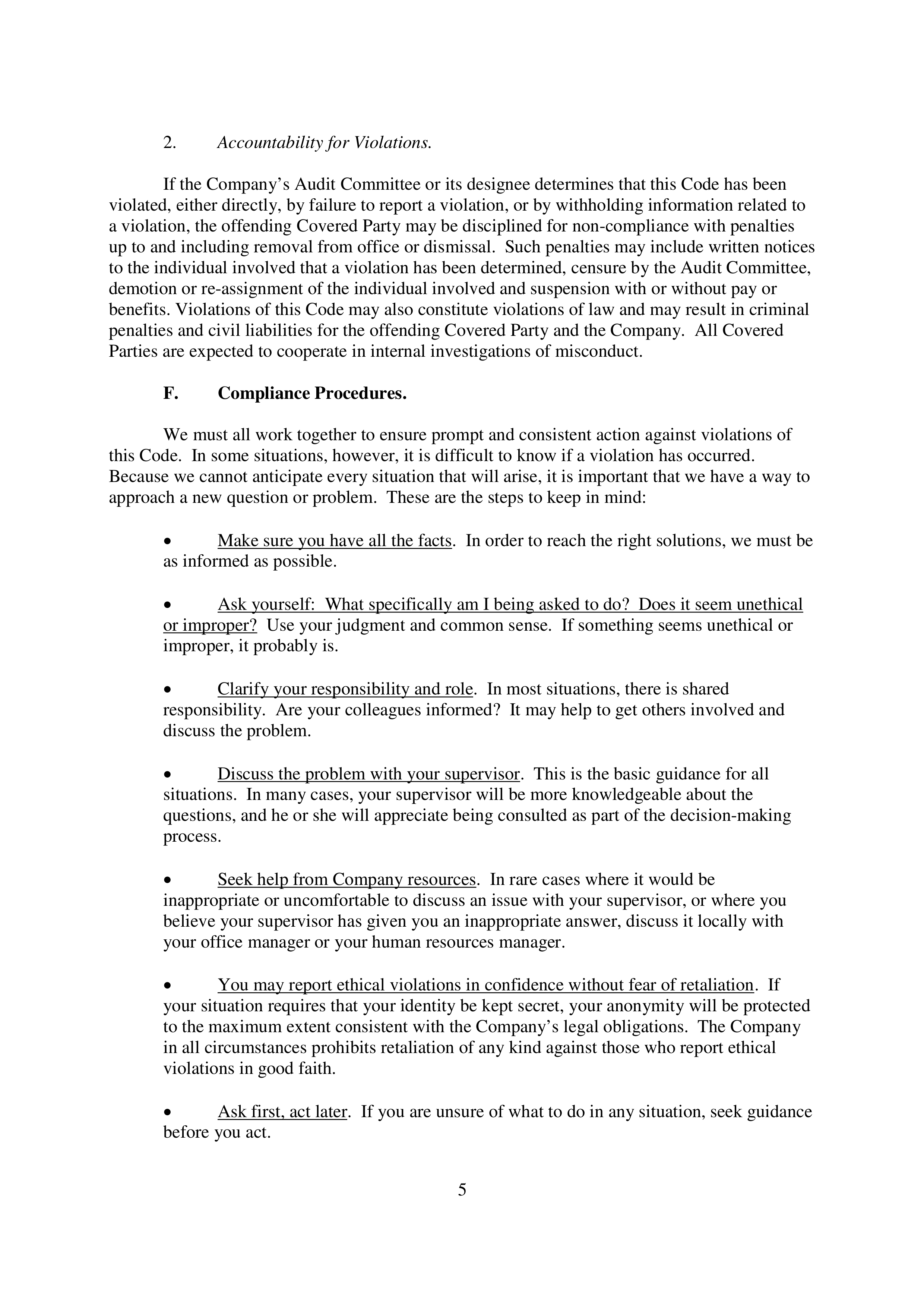 Berkshire Hathaway Code of Business Conduct and Ethics Handbook — page 5