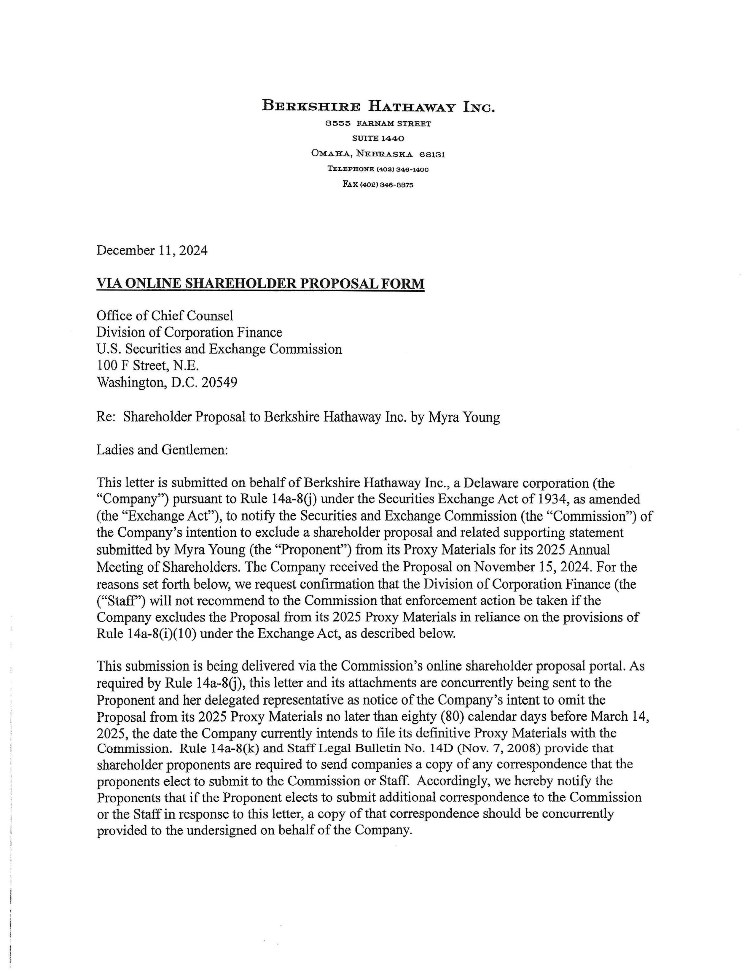 Berkshire Hathaway proposal  — page 1