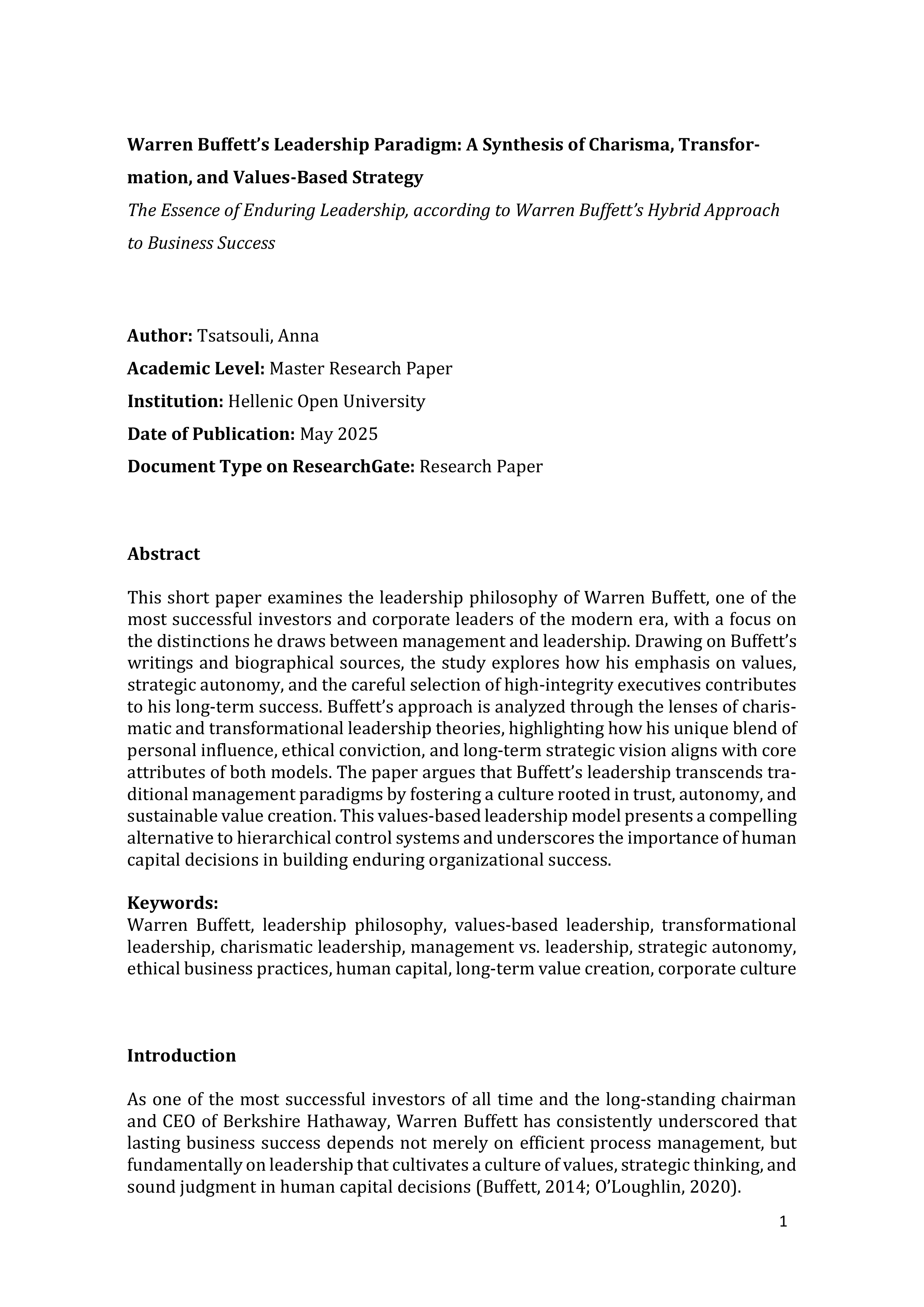 Berkshire Hathaway Leadership skills — page 1