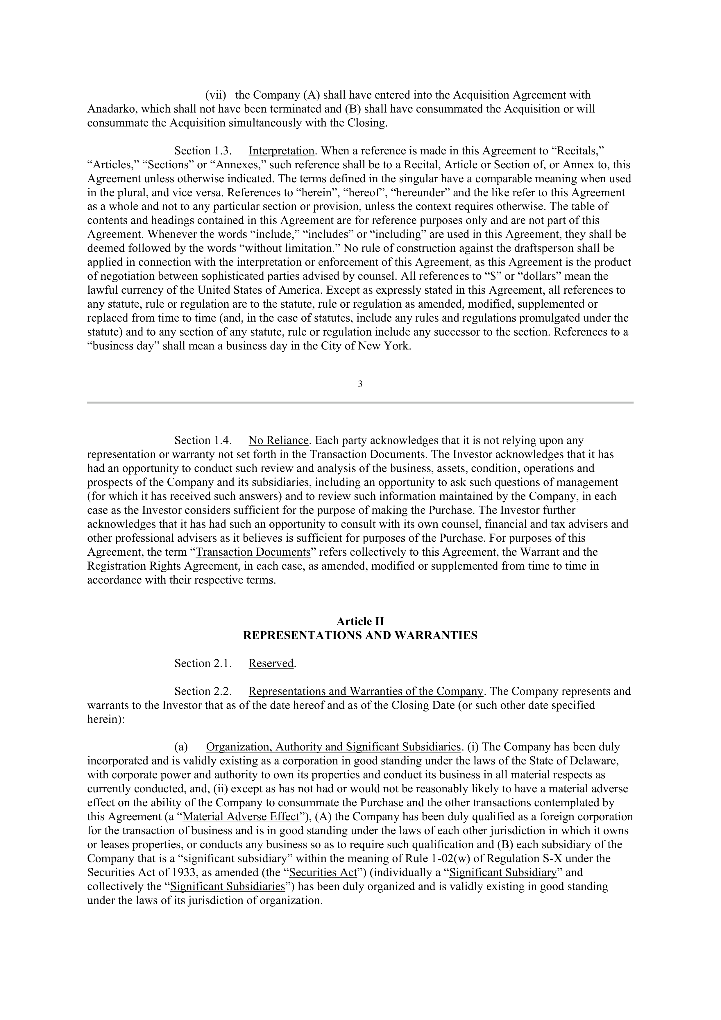Berkshire Hathaway SECURITIES PURCHASE AGREEMENT — page 3