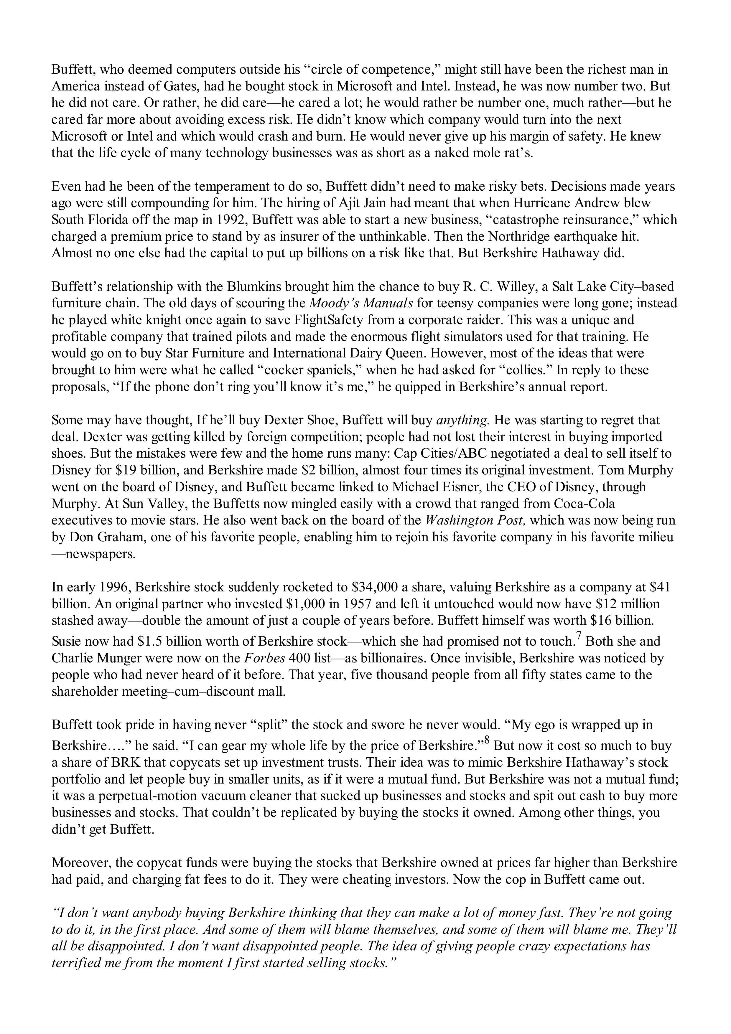 Berkshire Hathaway The Snowball Biography — page 406