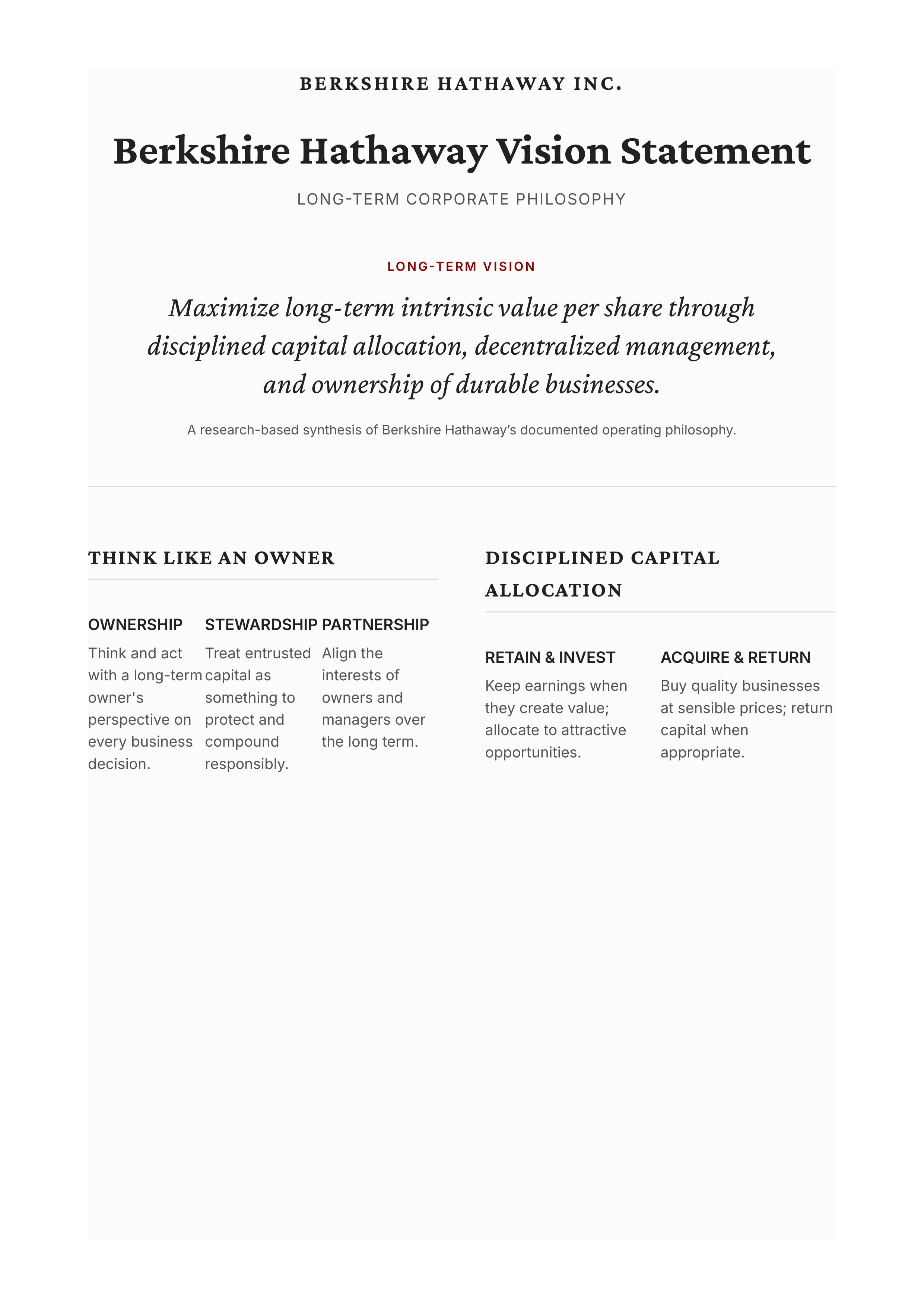 Berkshire Hathaway Vision Statement — page 1