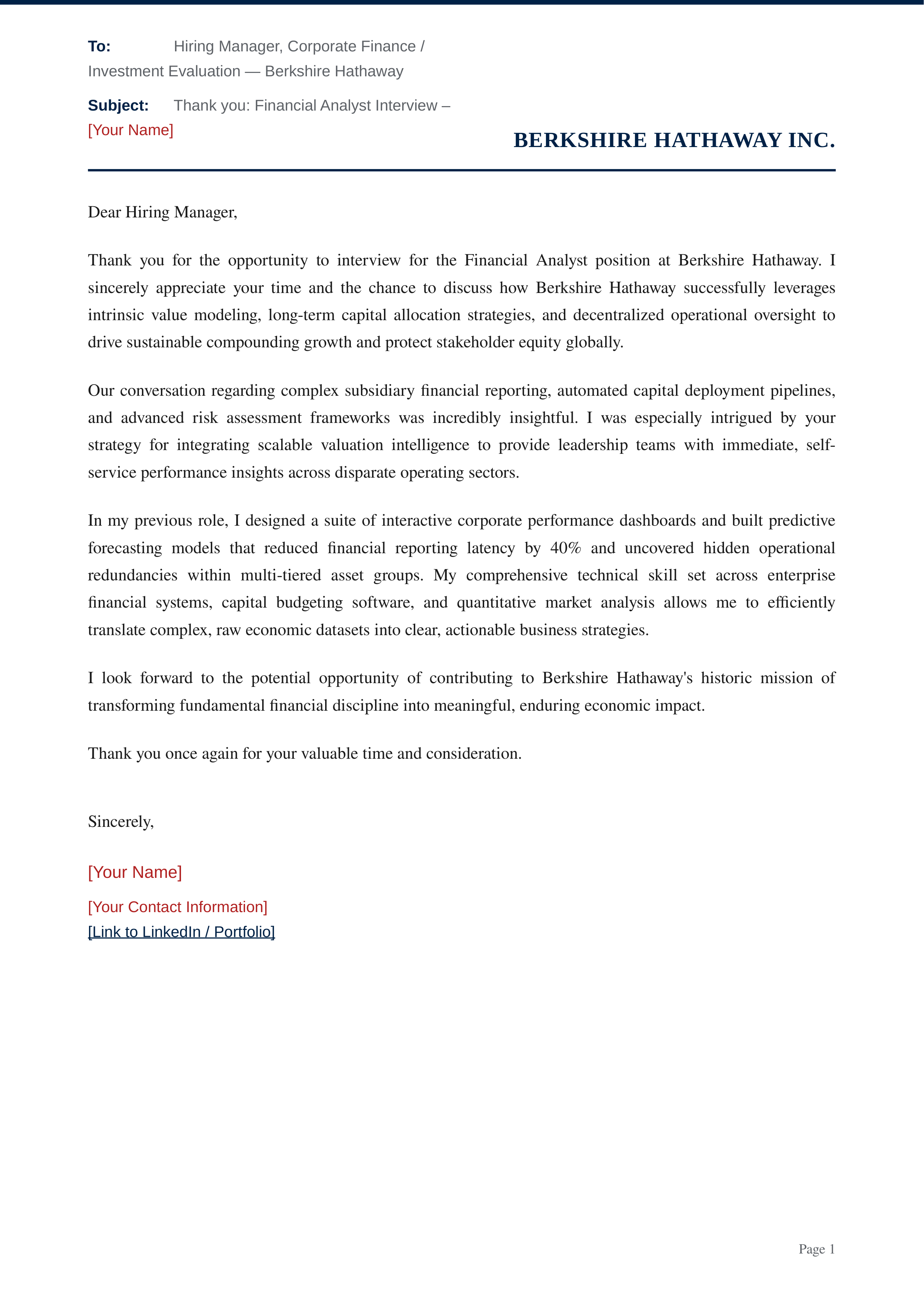 Berkshire Hathaway Financial Analyst — page 1