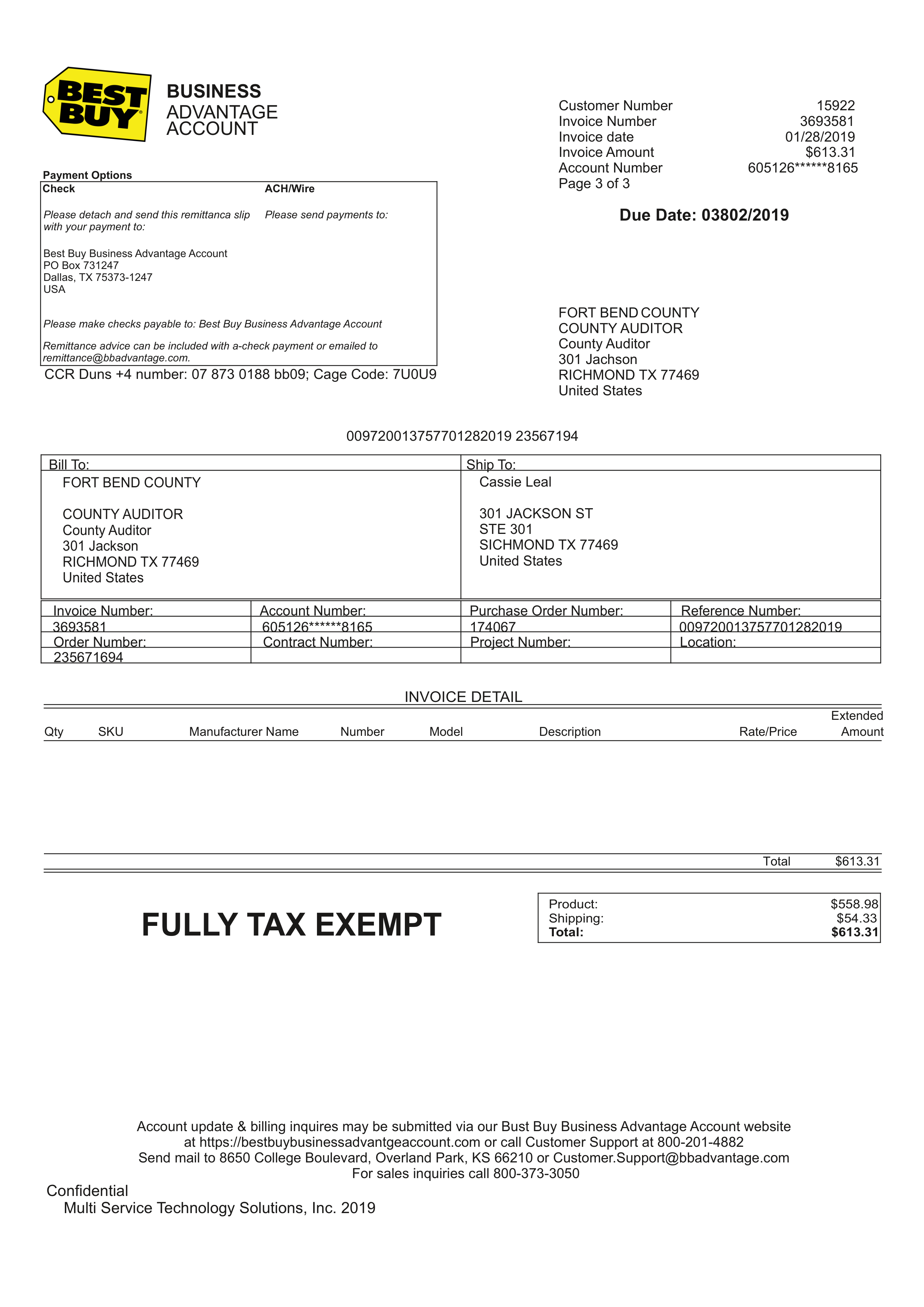 Best Buy Business Account Invoice — page 1