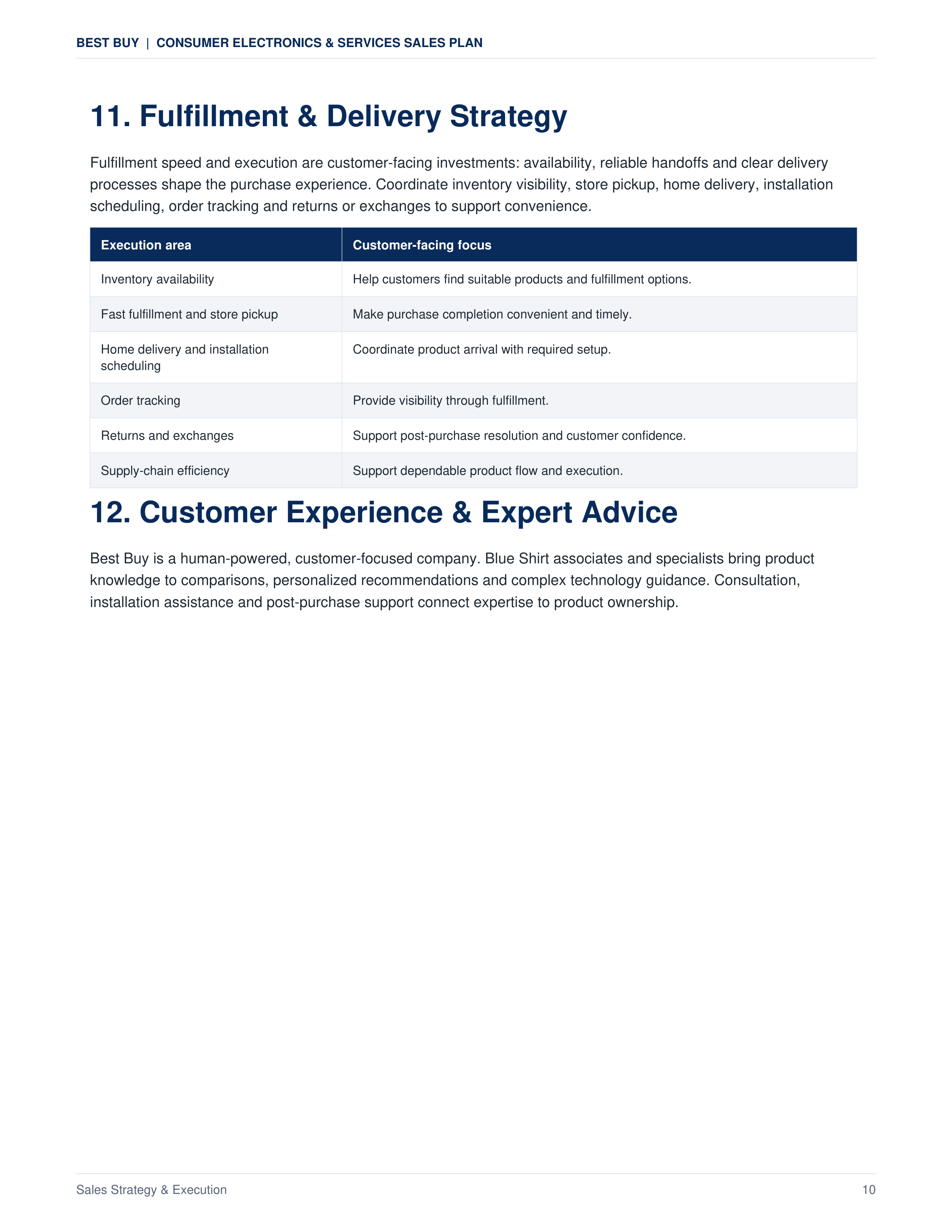 Best Buy Consumer Electronics & Services Sales Plan — page 10