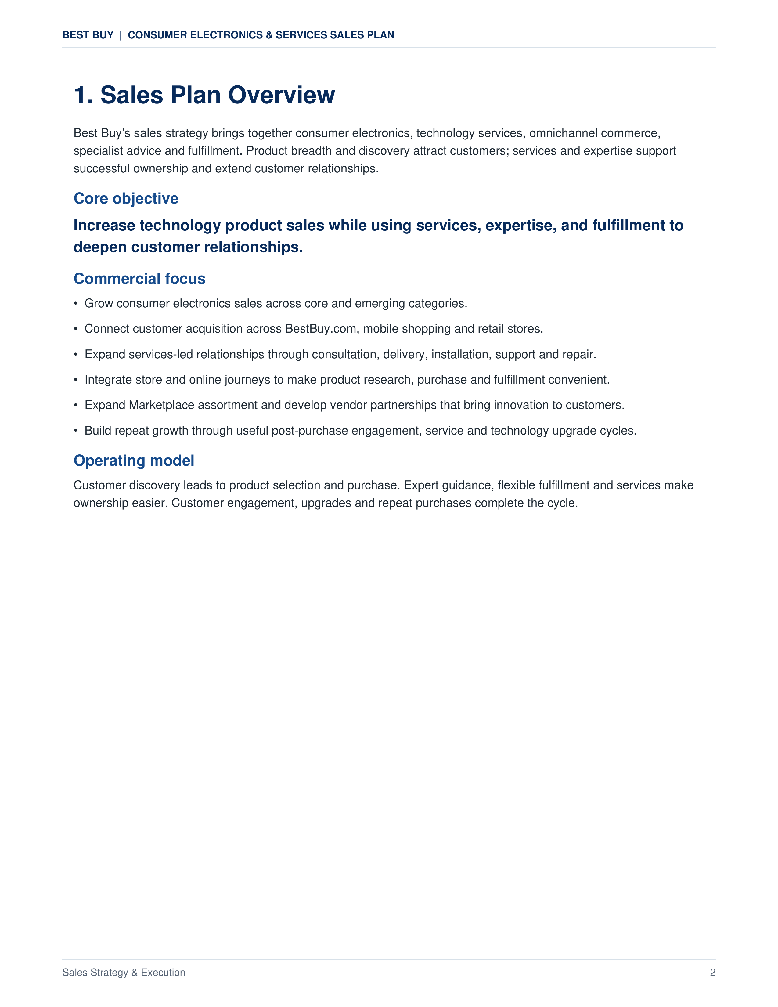 Best Buy Consumer Electronics & Services Sales Plan — page 2