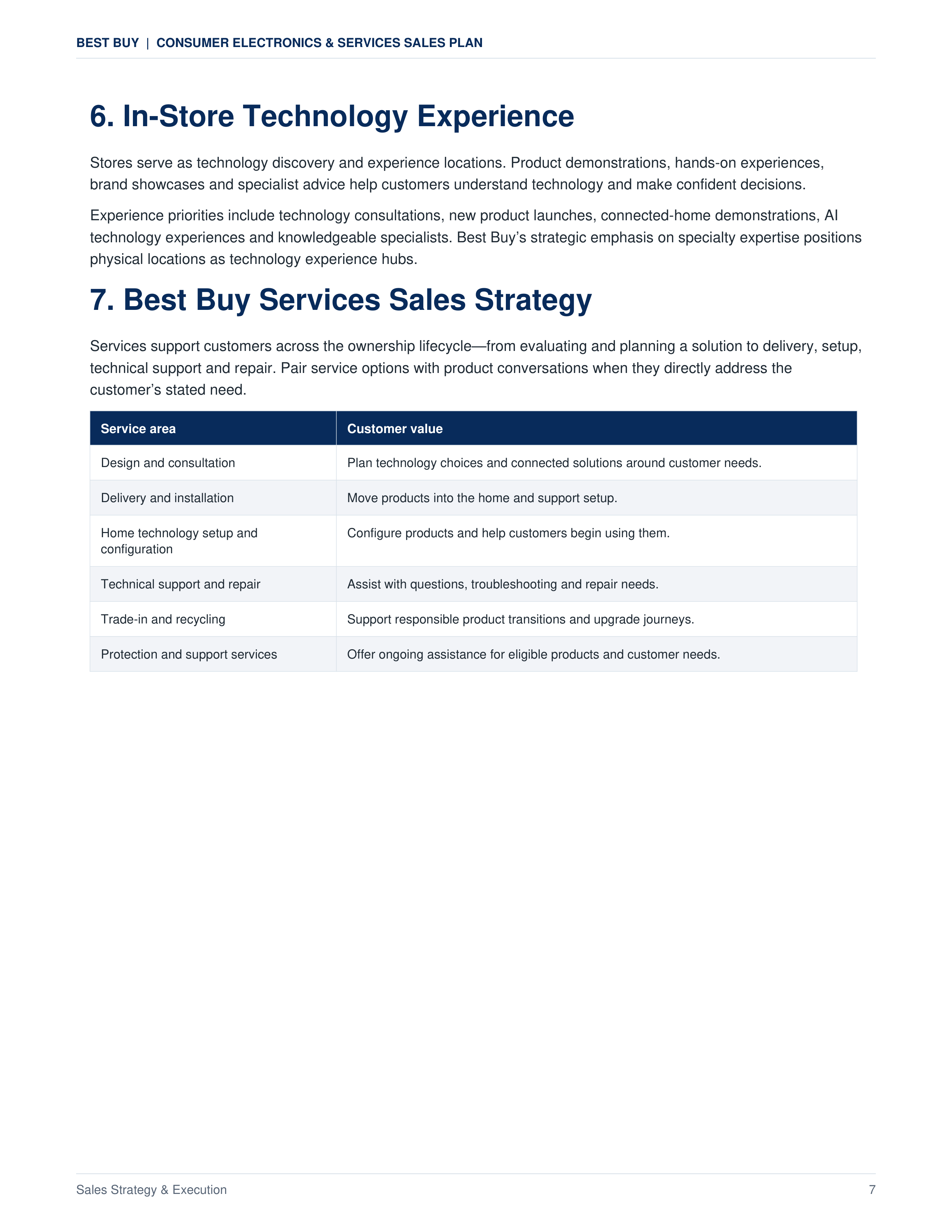 Best Buy Consumer Electronics & Services Sales Plan — page 7
