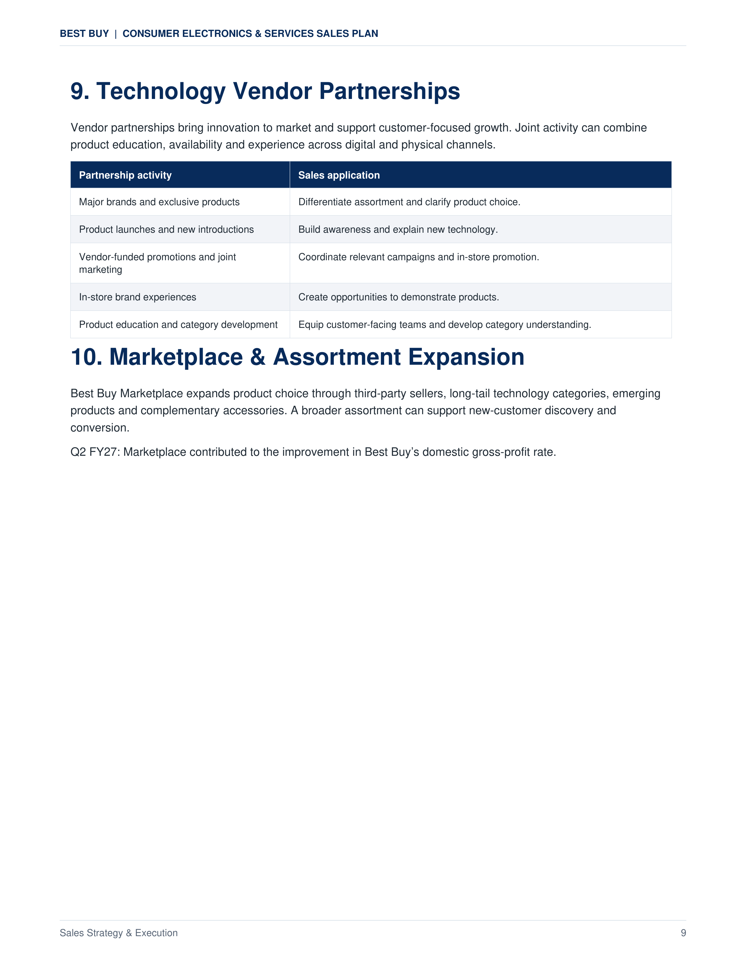 Best Buy Consumer Electronics & Services Sales Plan — page 9