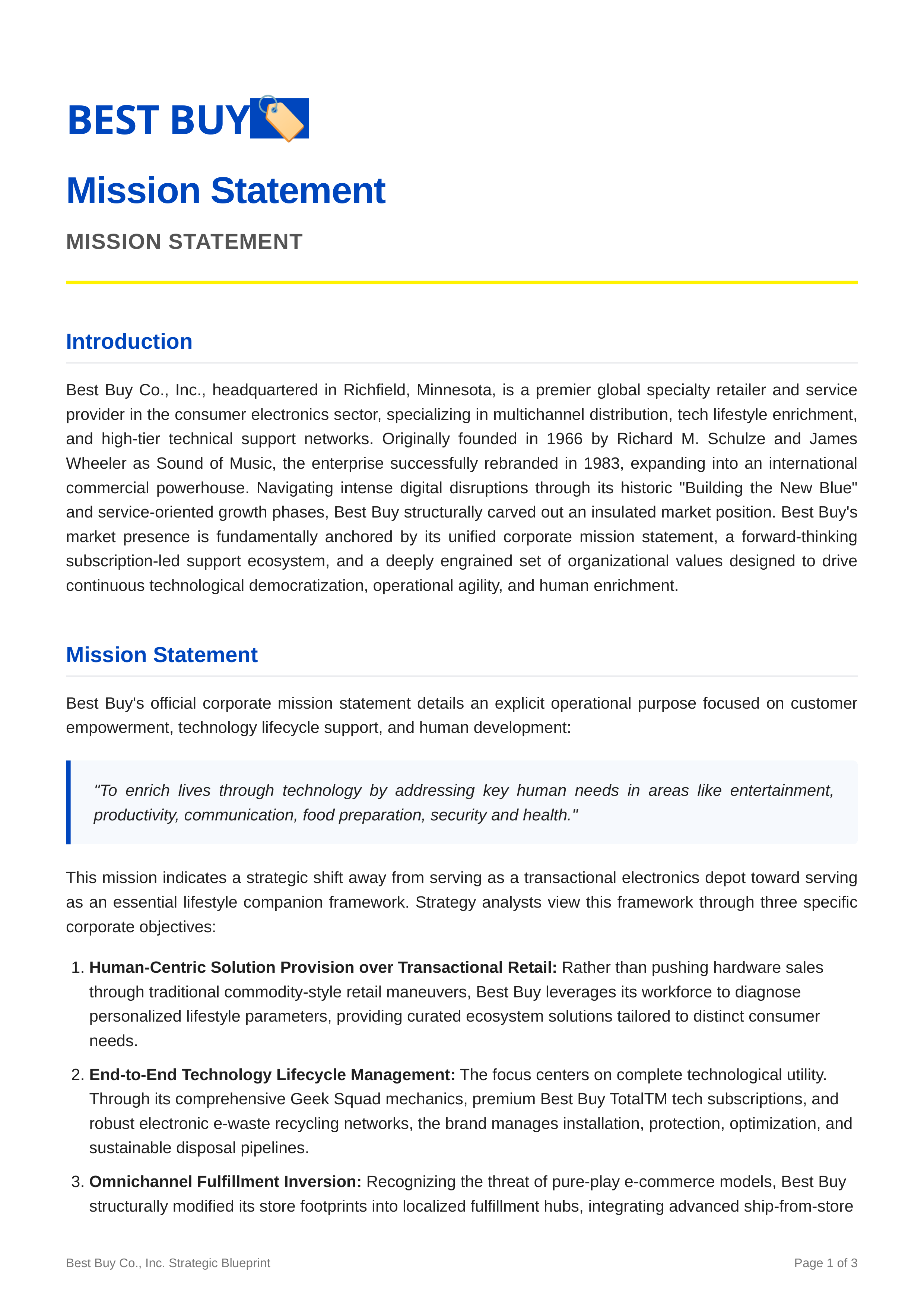 Best Buy Mission Statement — page 1