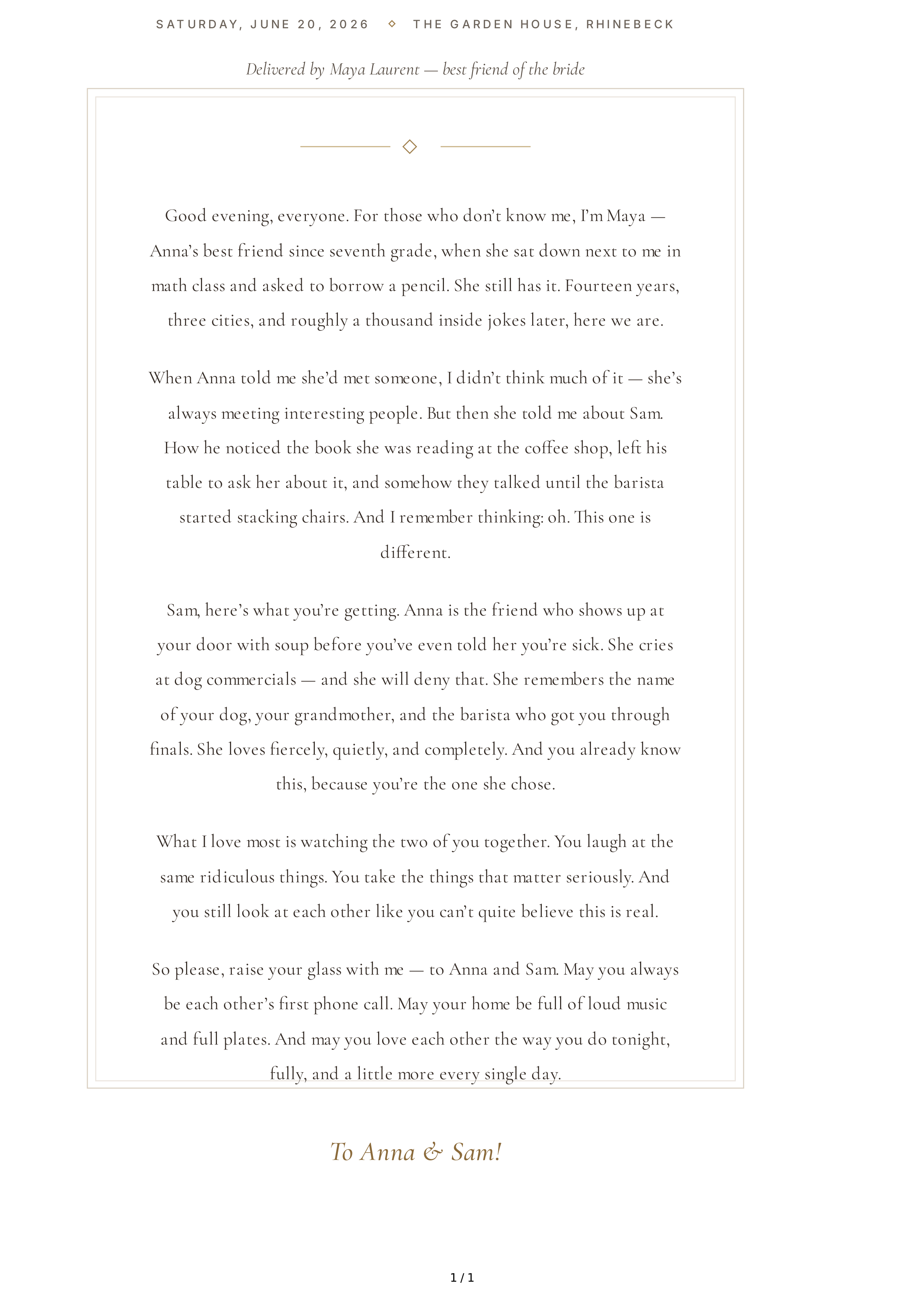 Best Friend Wedding Toast — page 1
