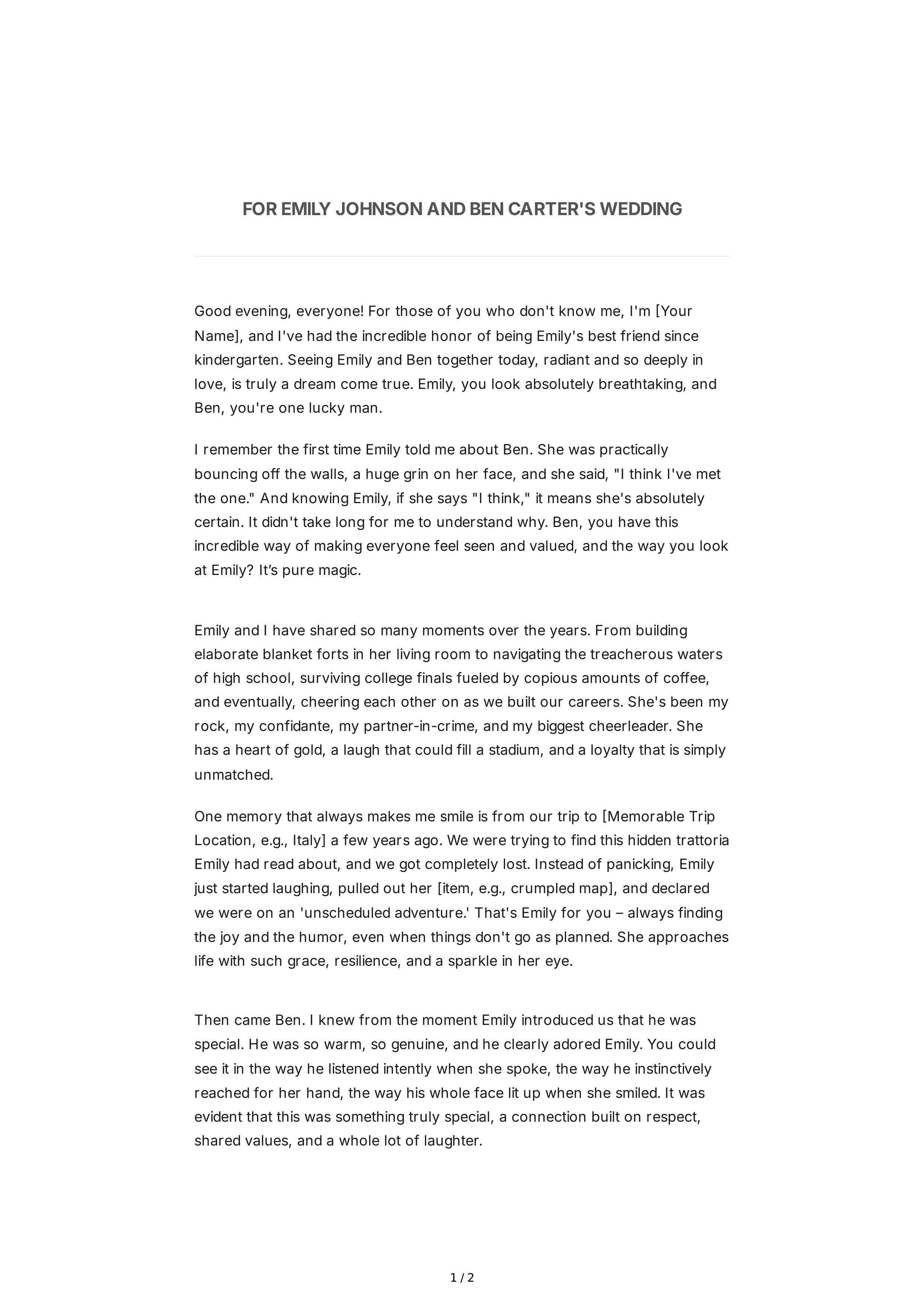 Best Friend's Wedding Maid of Honor Speech — page 1