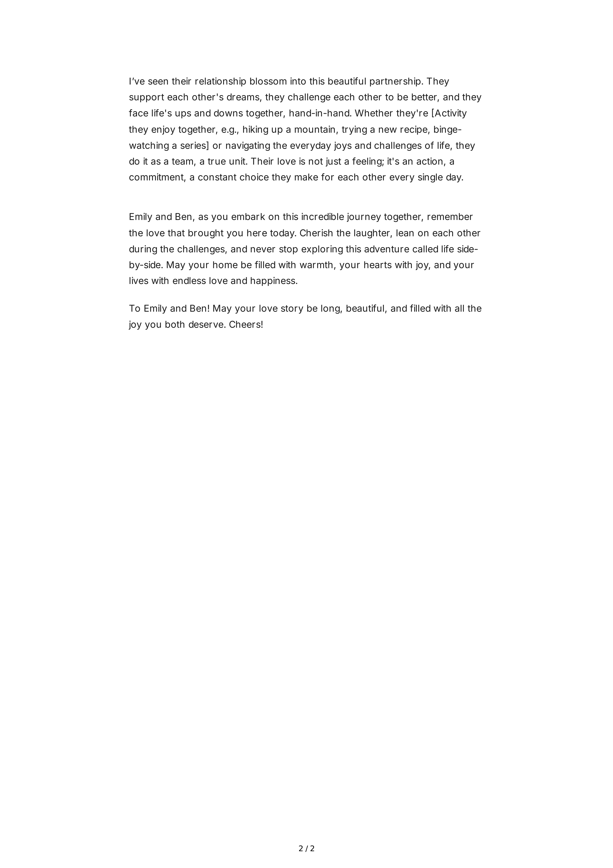 Best Friend's Wedding Maid of Honor Speech — page 2
