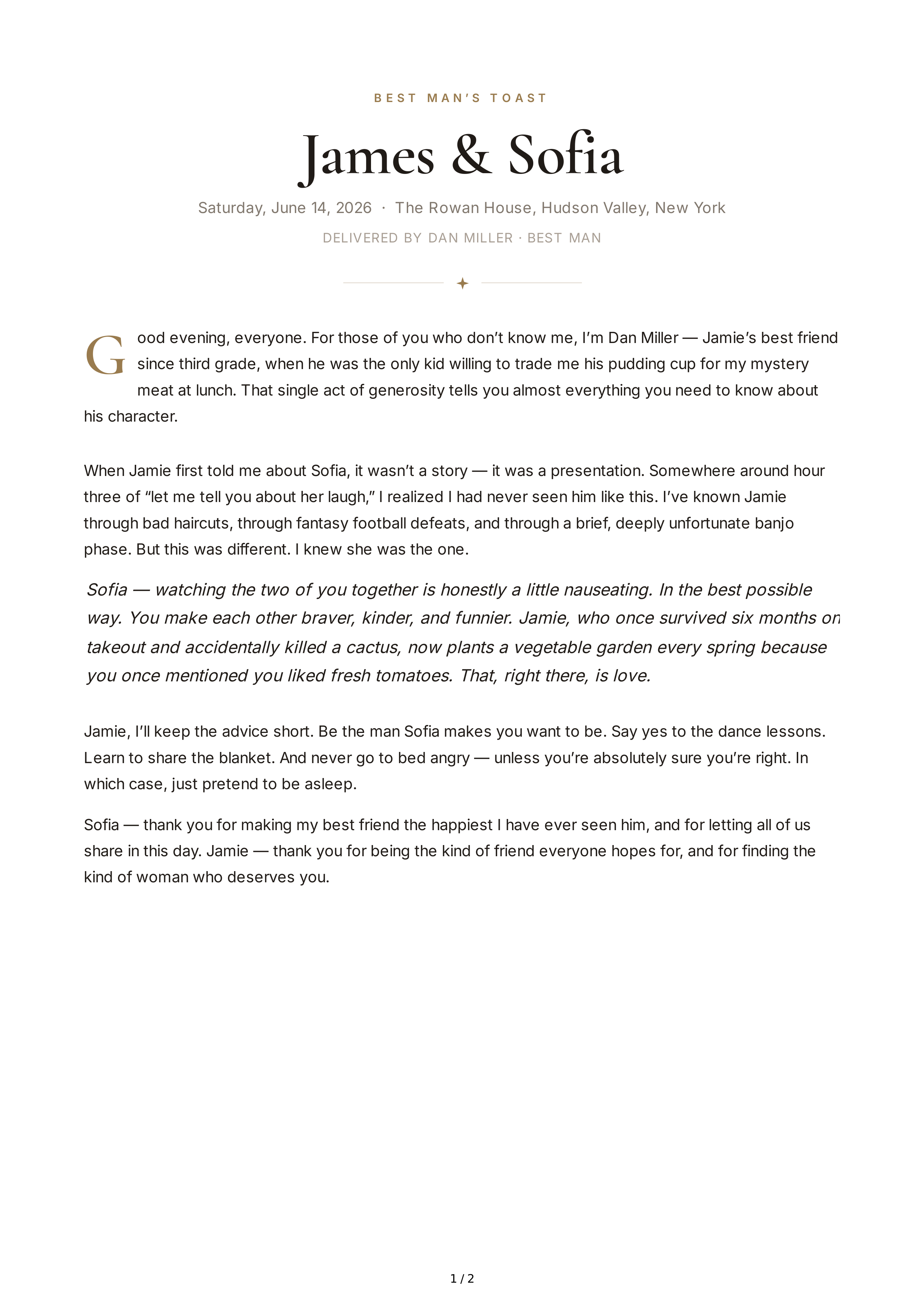 Best Man Wedding Toast — page 1