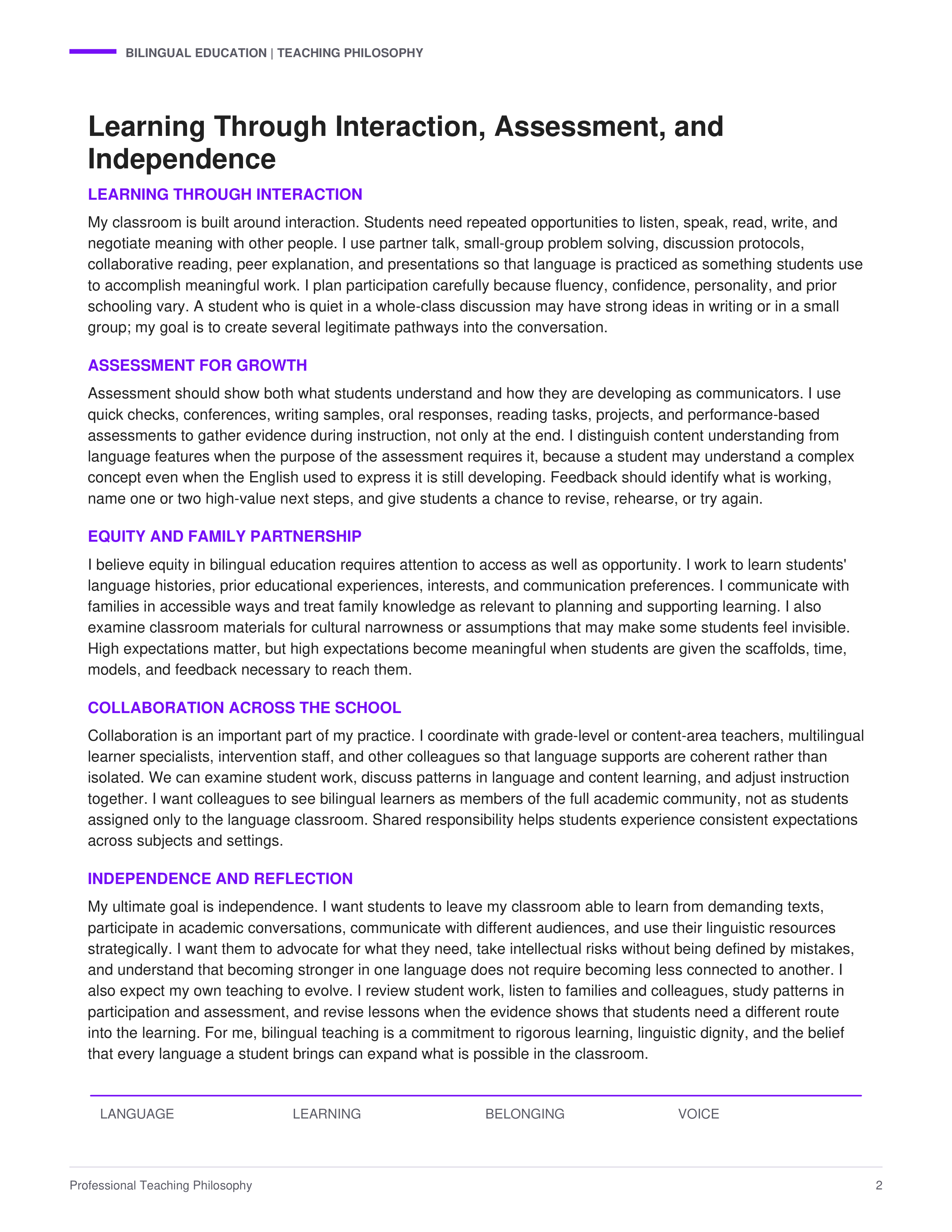 Bilingual Teacher Teaching Philosophy — page 2