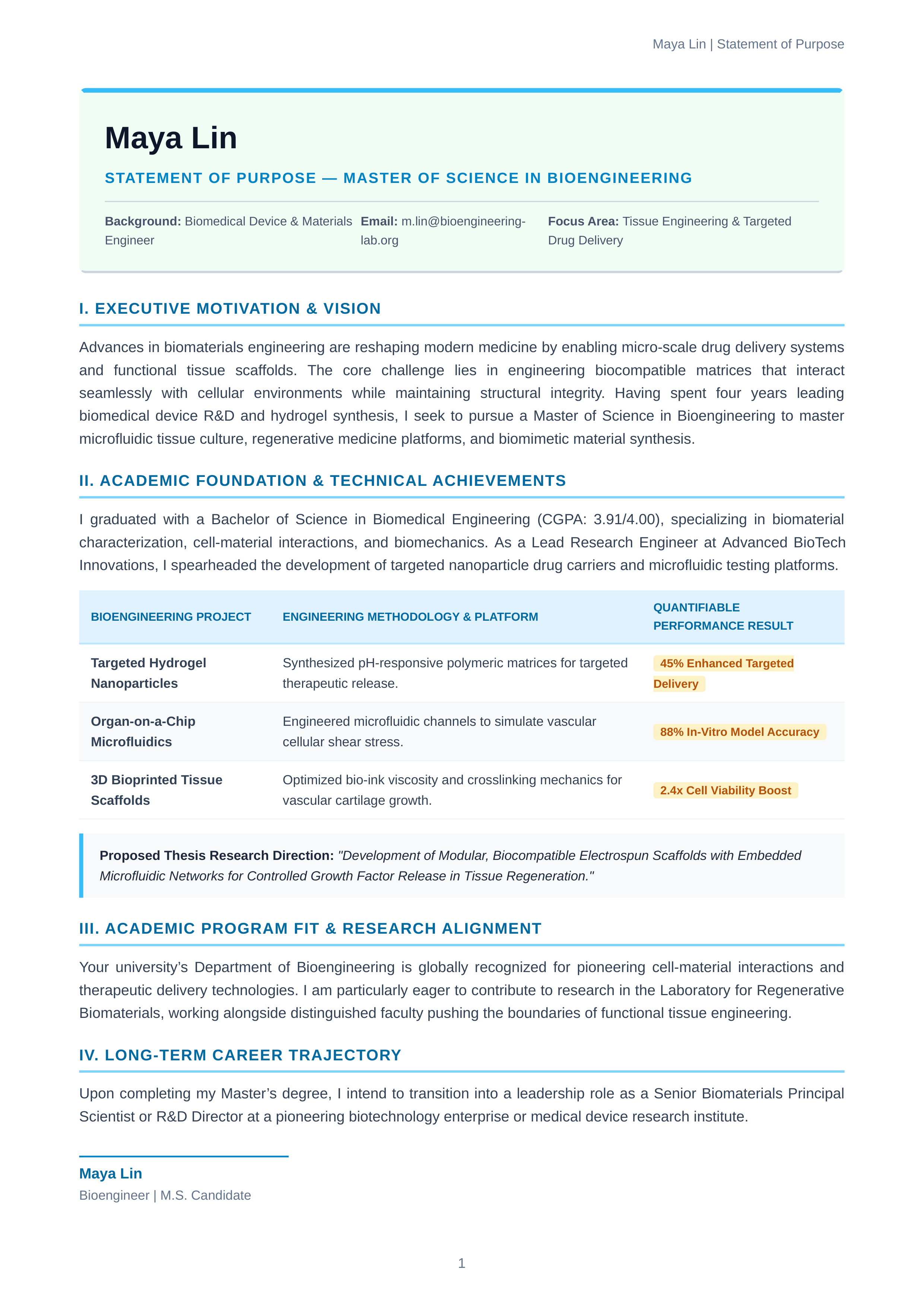 Bioengineering Statement of Purpose — page 1