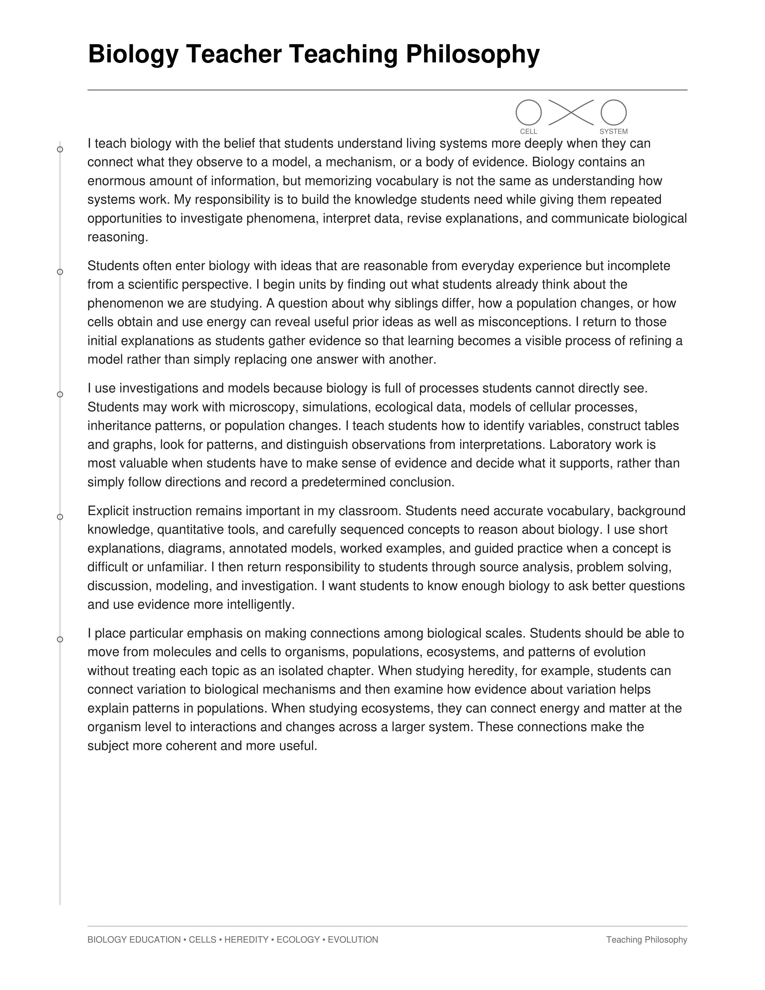 Biology Teacher Teaching Philosophy — page 1