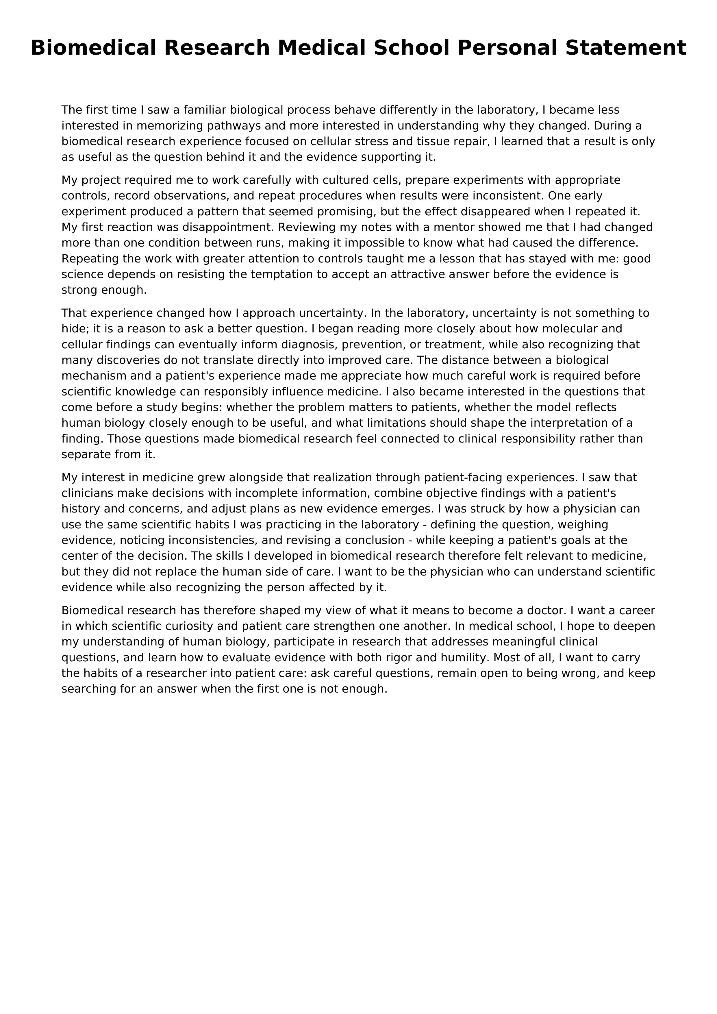 Biomedical Research Medical School Personal Statement — page 1