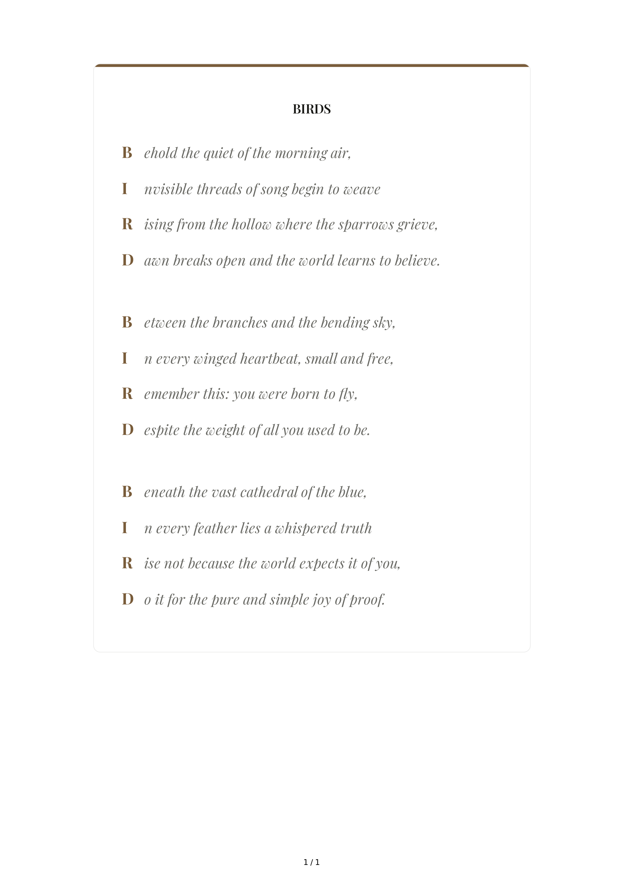 Bird Acrostic Poem — page 1
