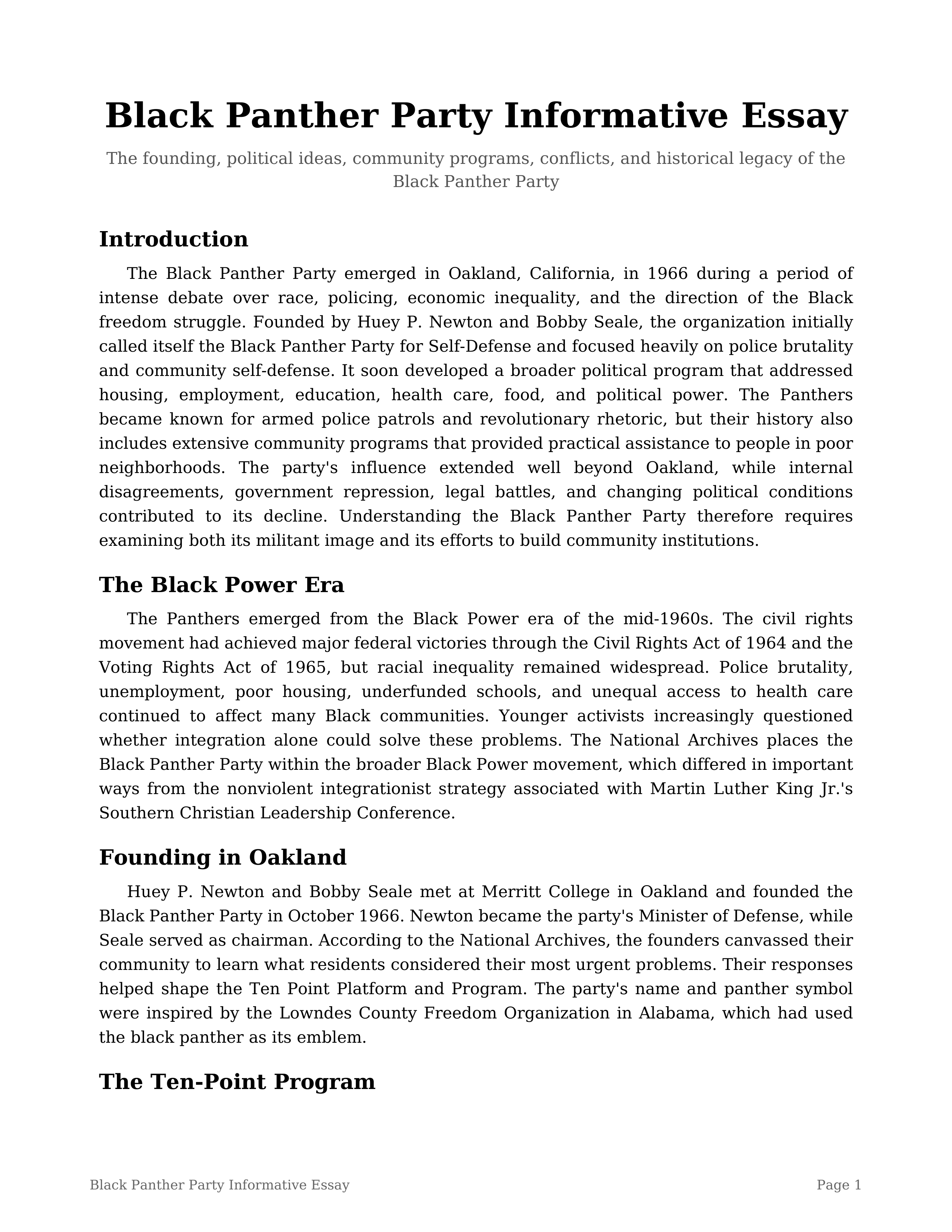 Black Panther Party Informative Essay — page 1