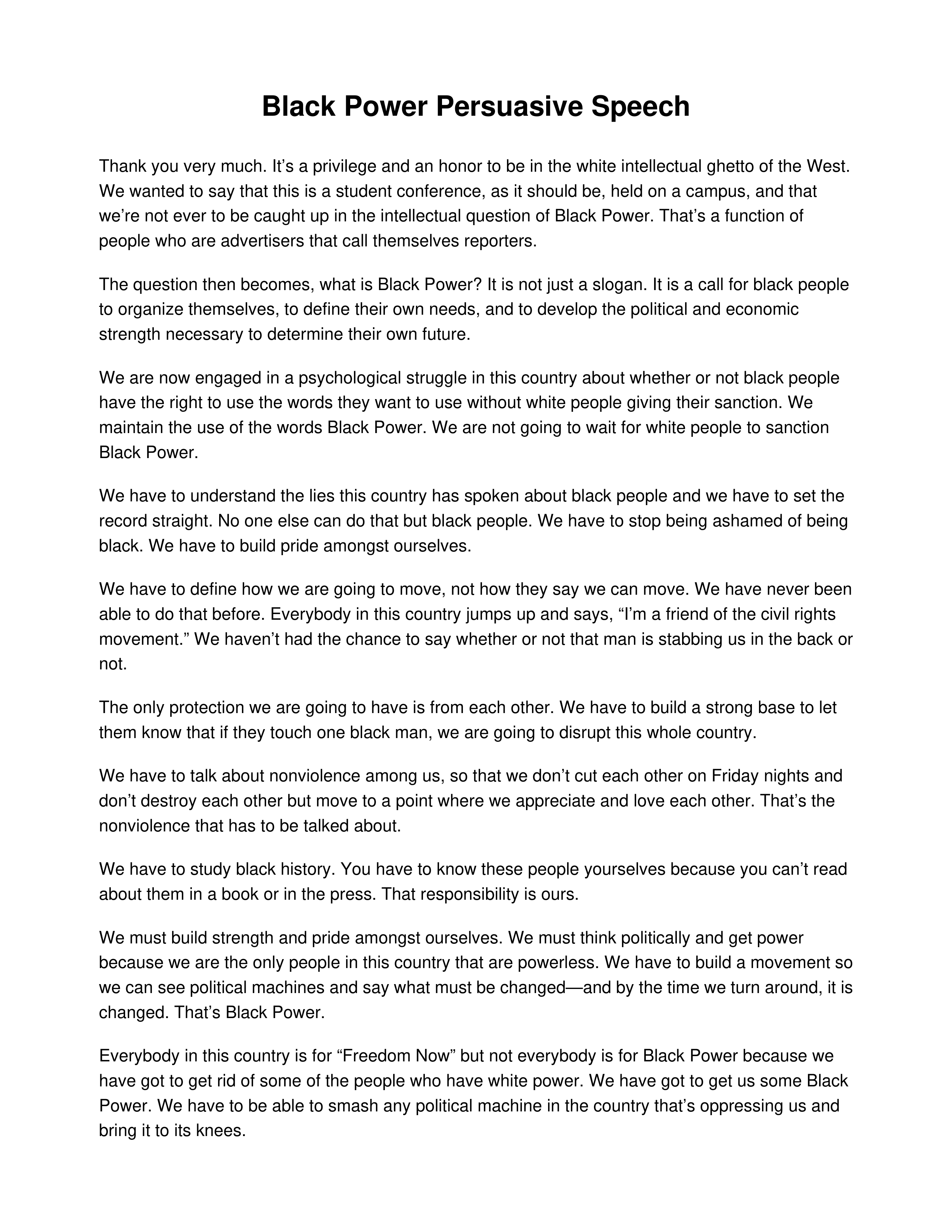 Black Power Persuasive Speech — page 1