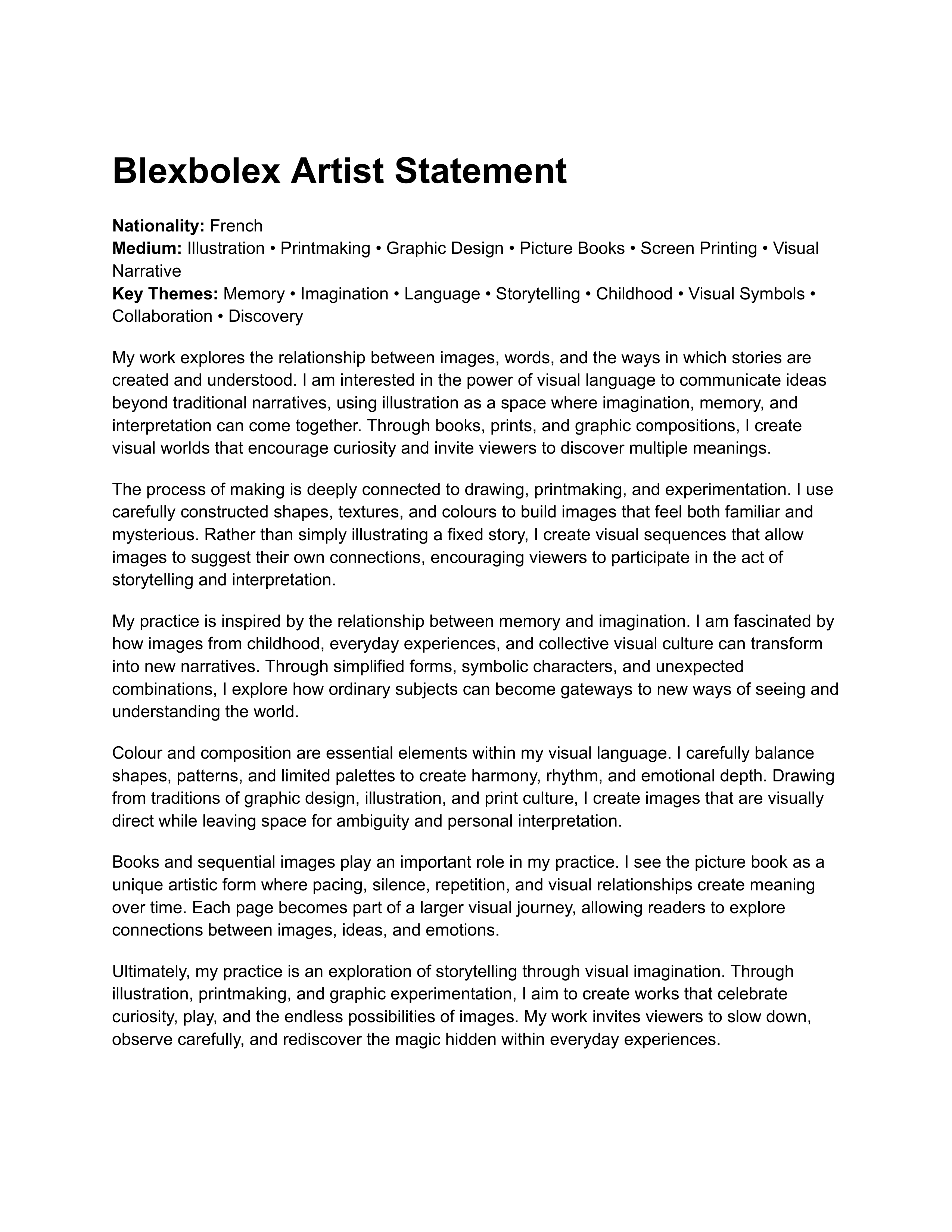Blexbolex Artist Statement — page 1