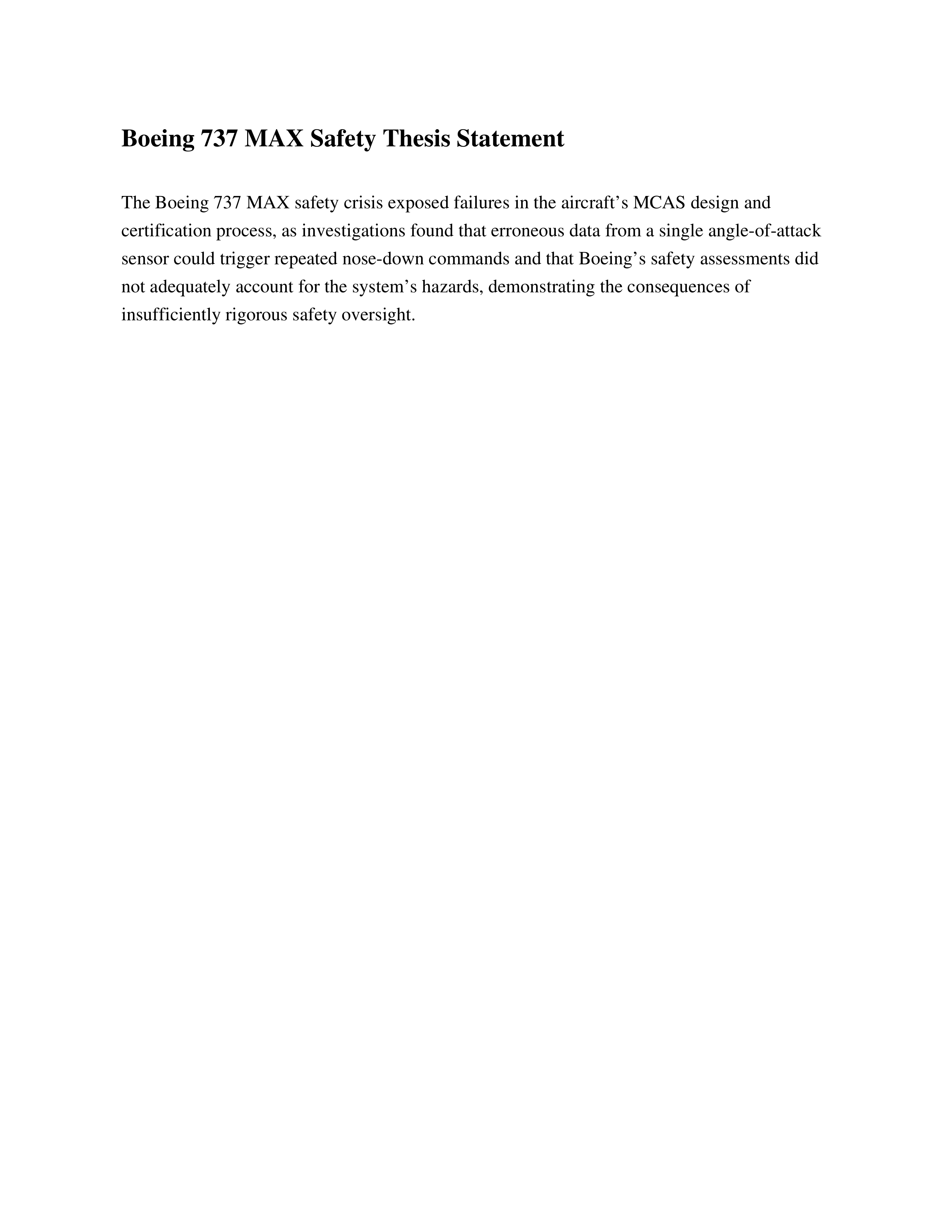 Boeing 737 MAX Safety Thesis Statement — page 1