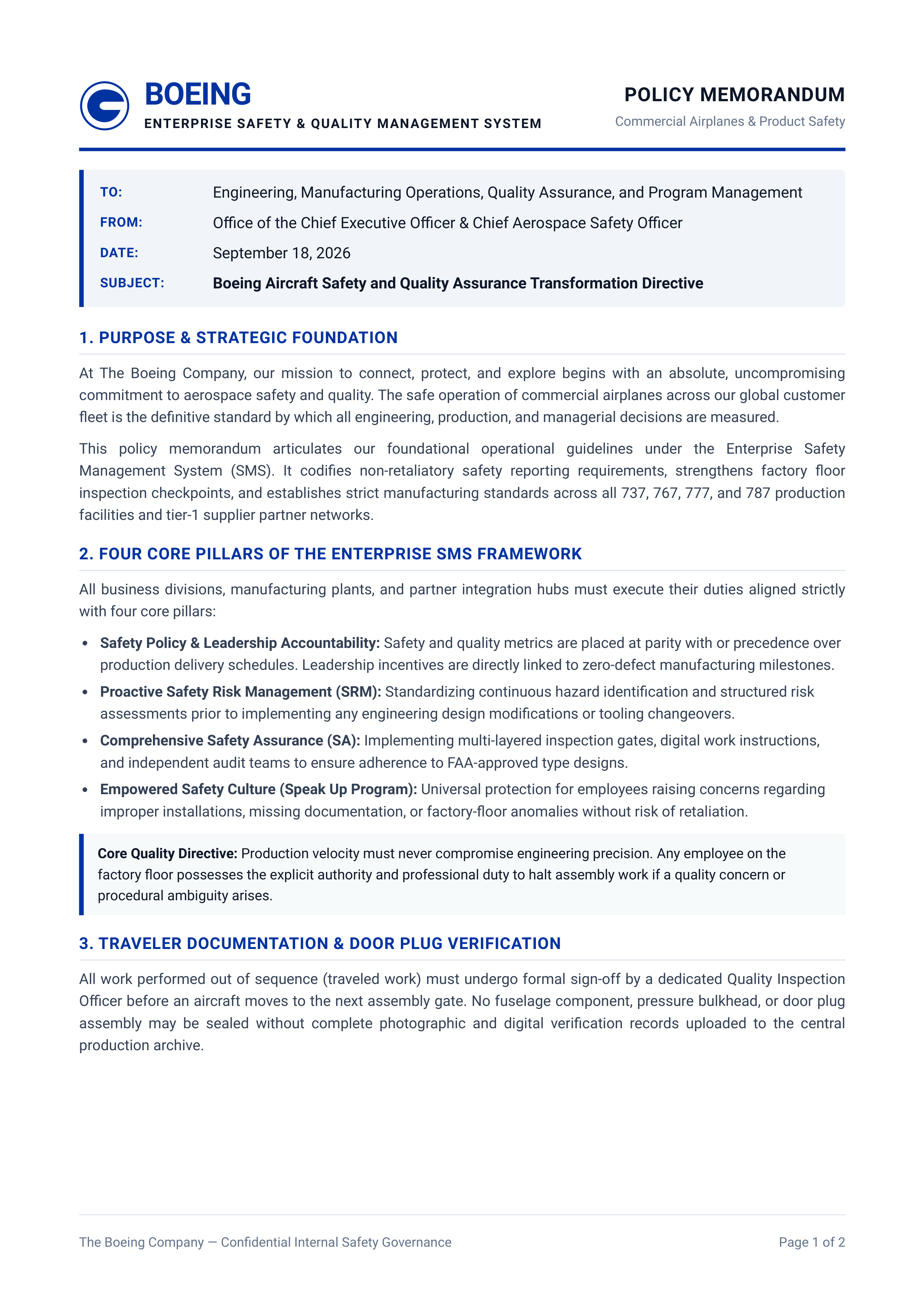 Boeing Aircraft Safety Memo — page 1