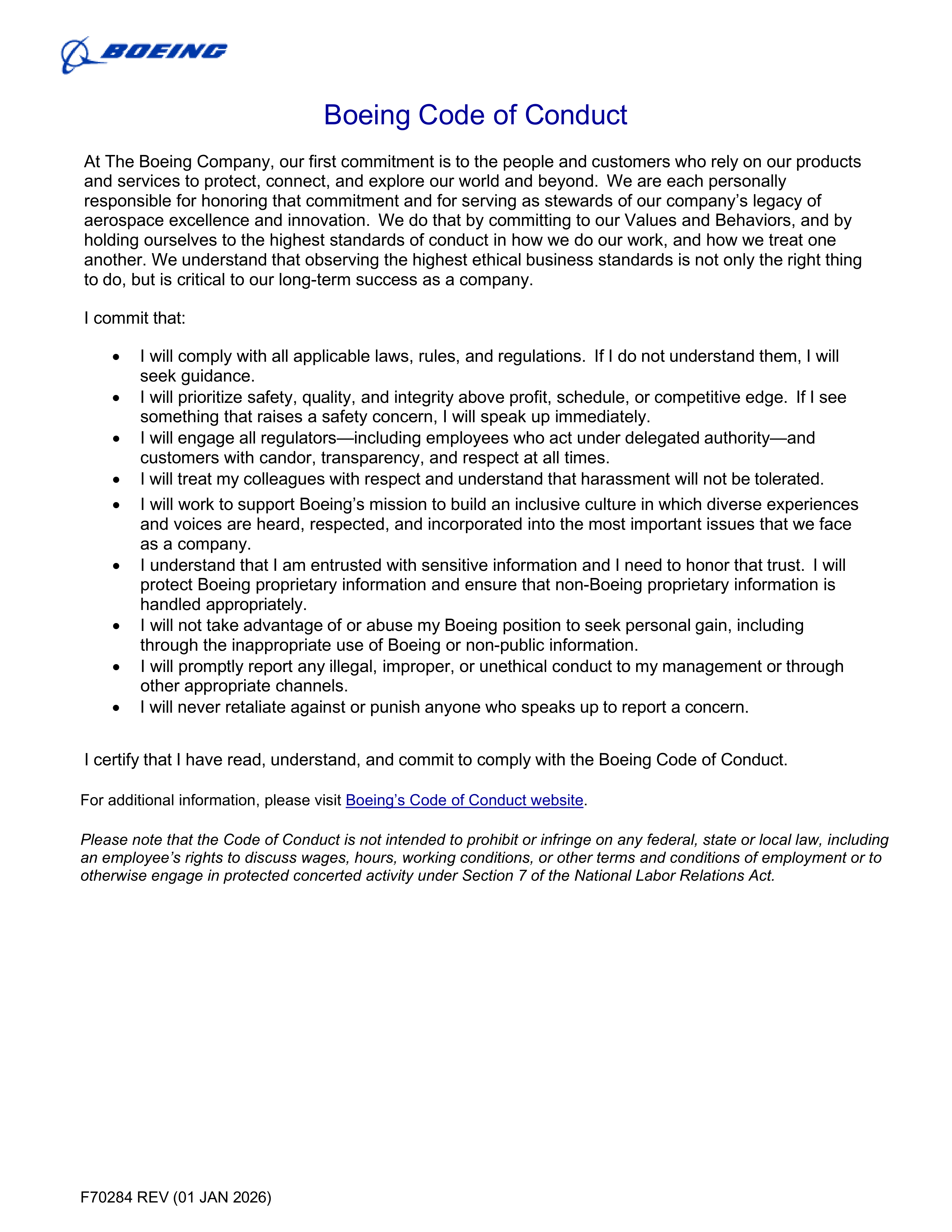 Boeing Company Code of Conduct Handbook — page 1