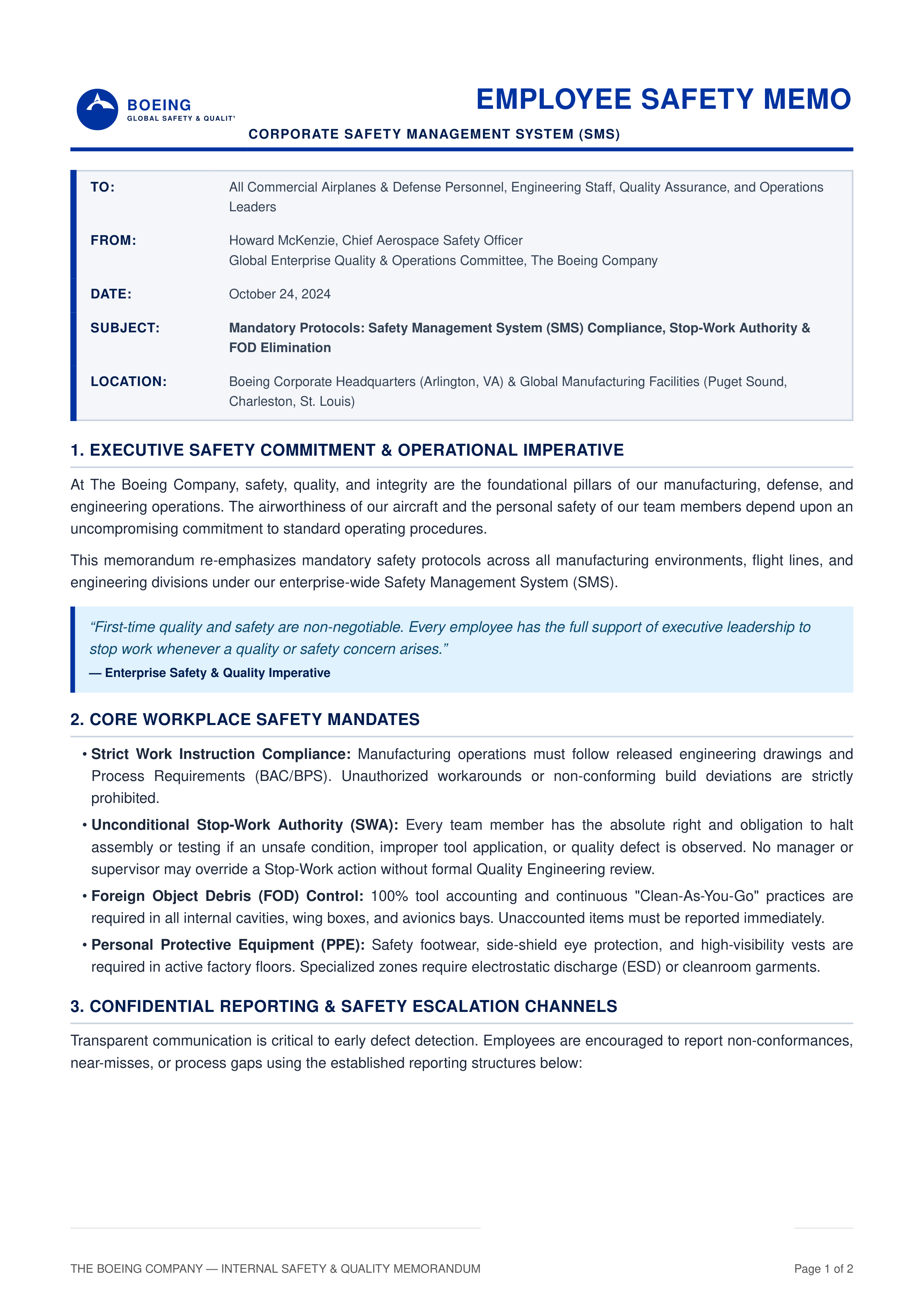Boeing Employee Safety Memo — page 1