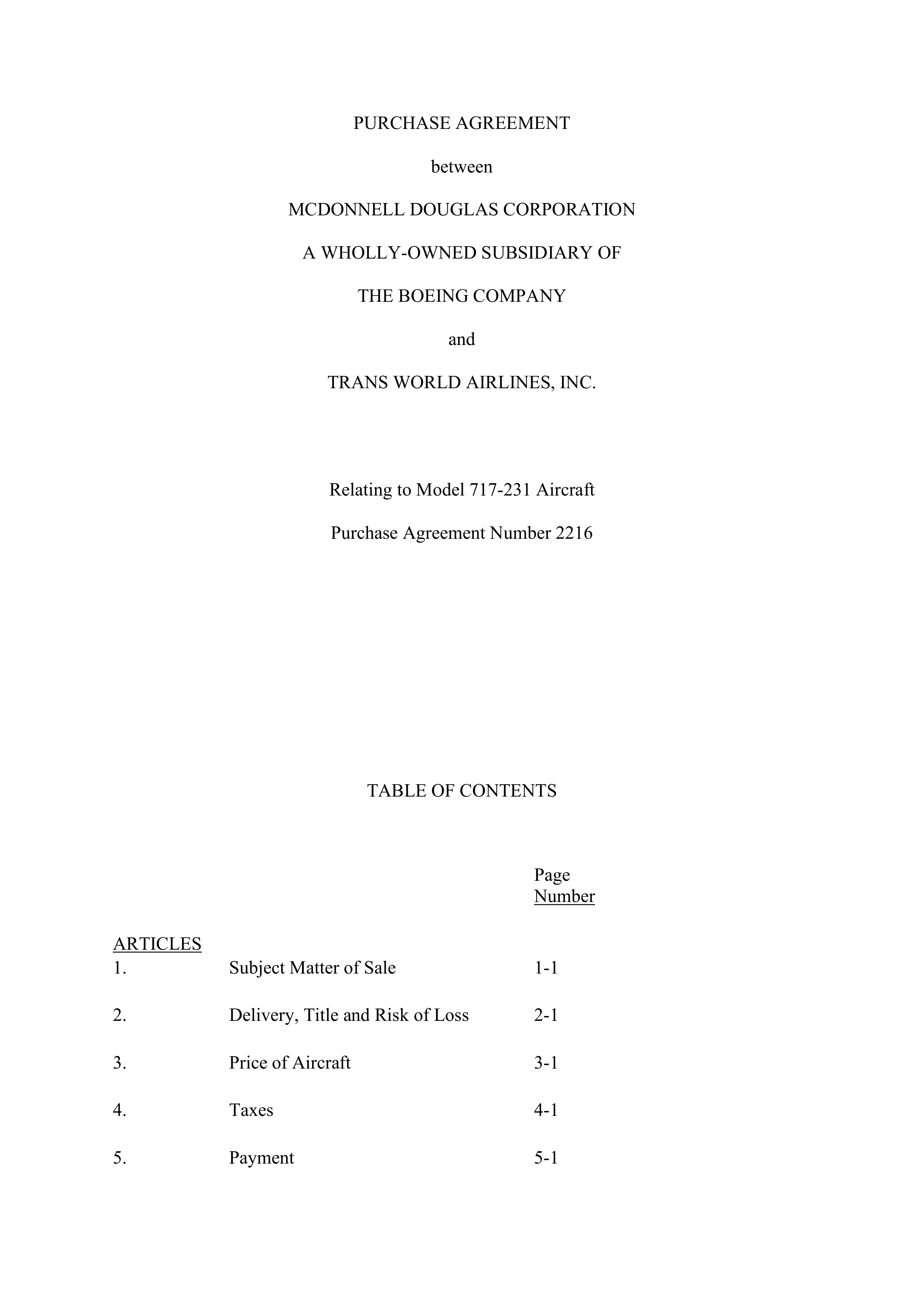 Boeing Purchase Agreement — page 1