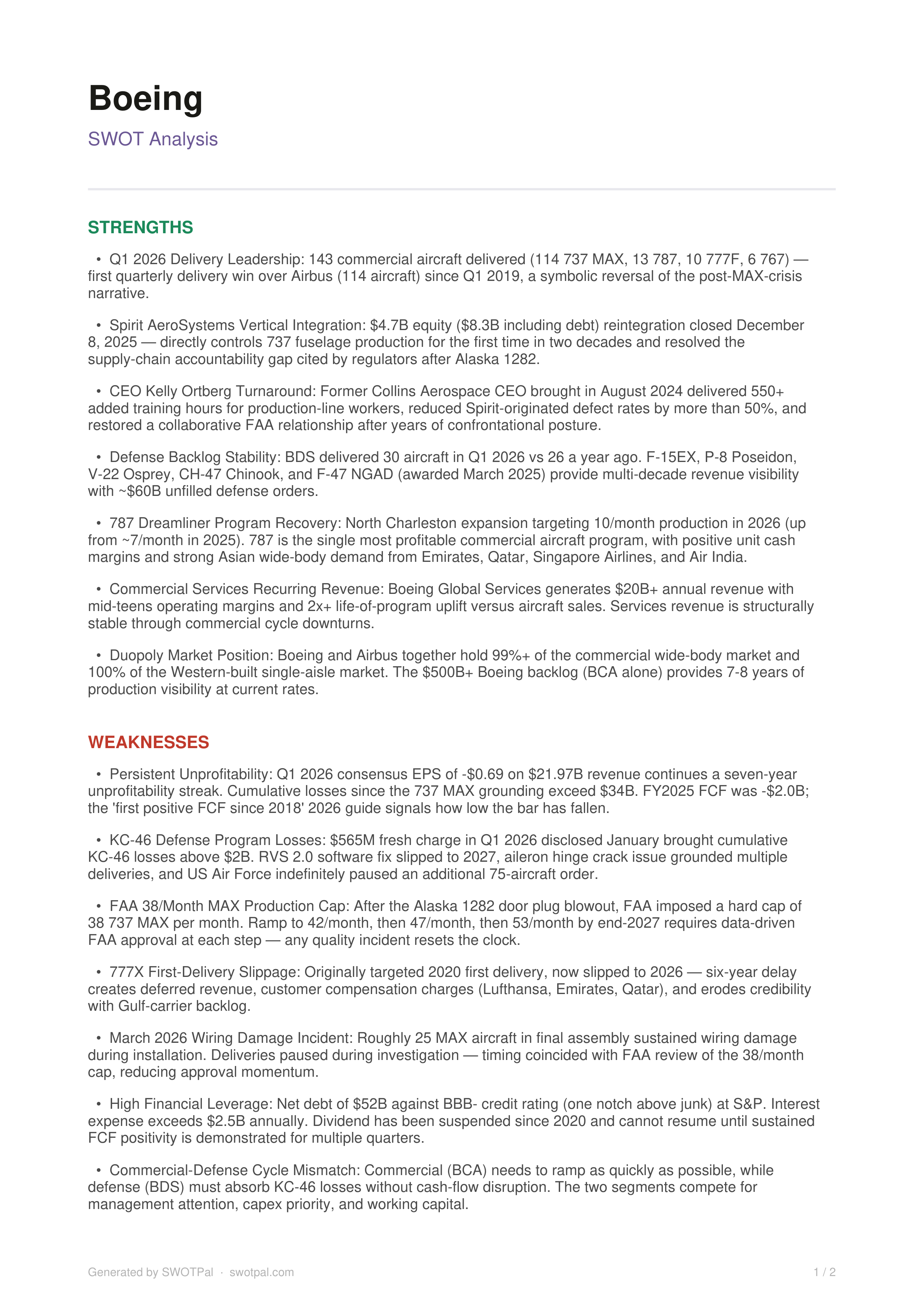 Boeing SWOT Analysis  — page 1