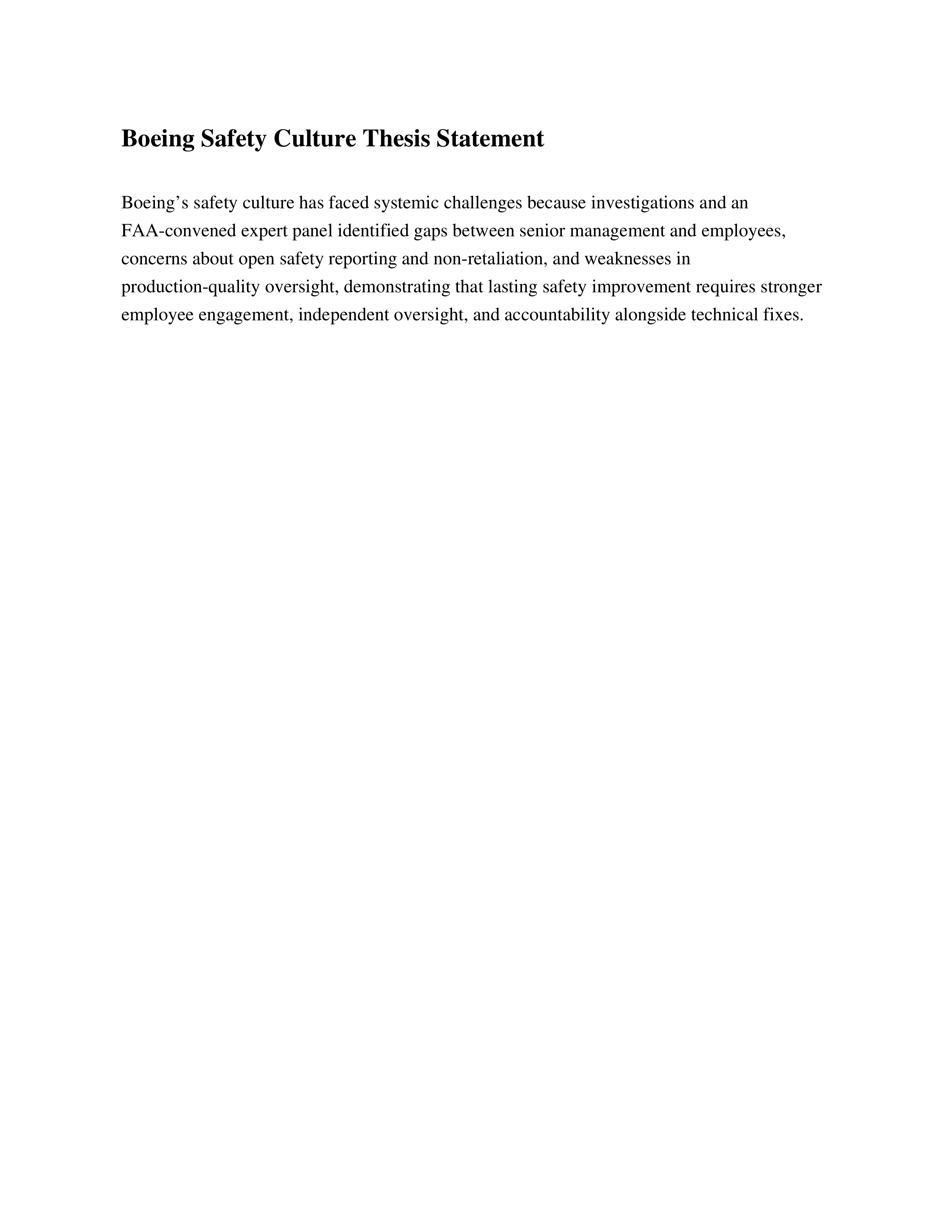 Boeing Safety Culture Thesis Statement — page 1
